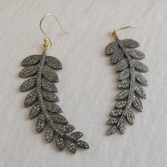Diamond Leaf Drop Dangle Oxidized Silver Gold Plated Drop Dangle Earrings