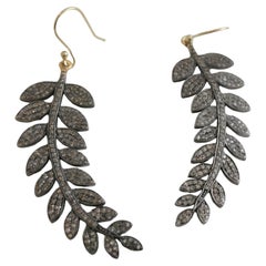 Diamond Leaf Drop Dangle Oxidized Silver Gold Plated Drop Dangle Earrings