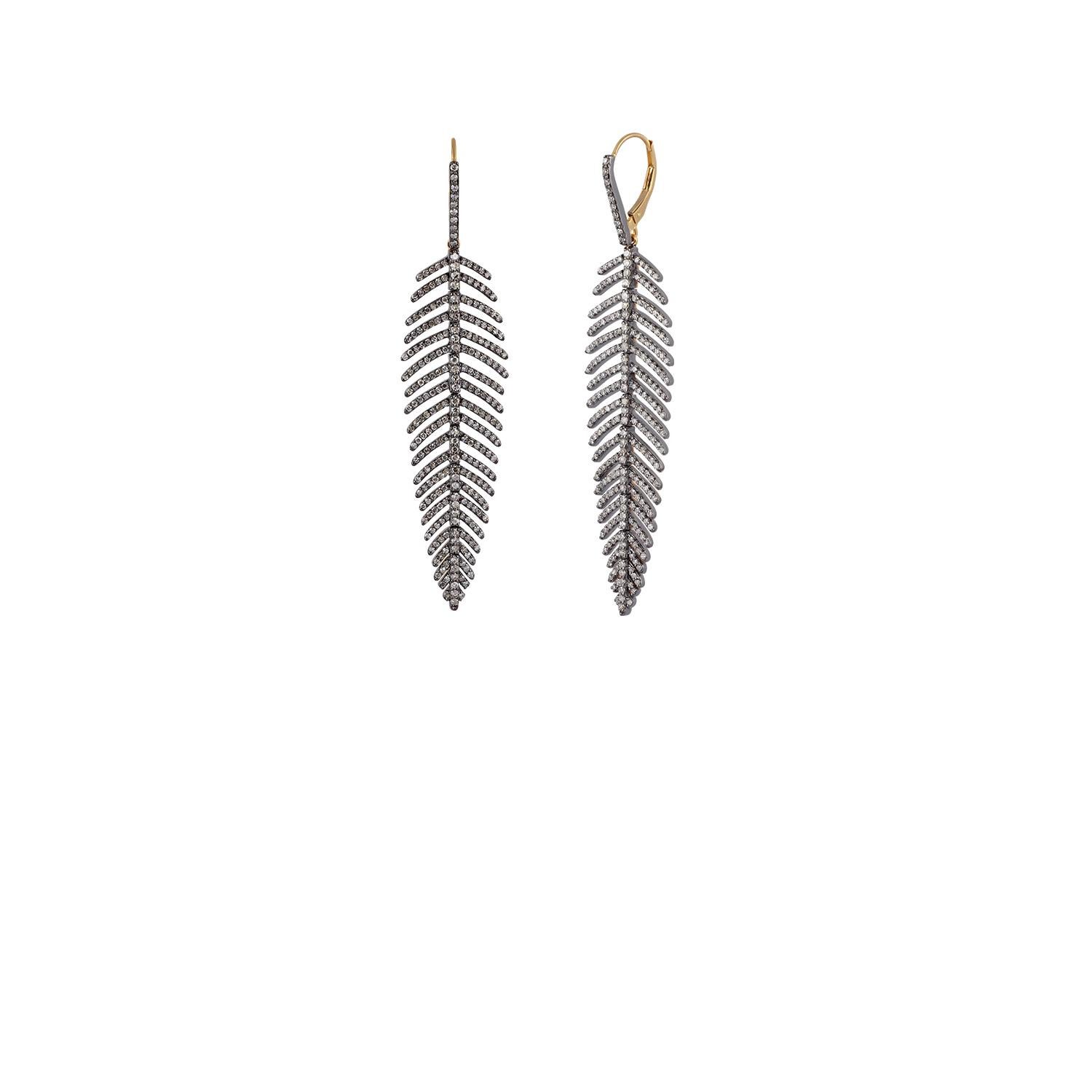 Taille ronde Boucle d'oreille en forme de feuille de diamant de style victorien en vente