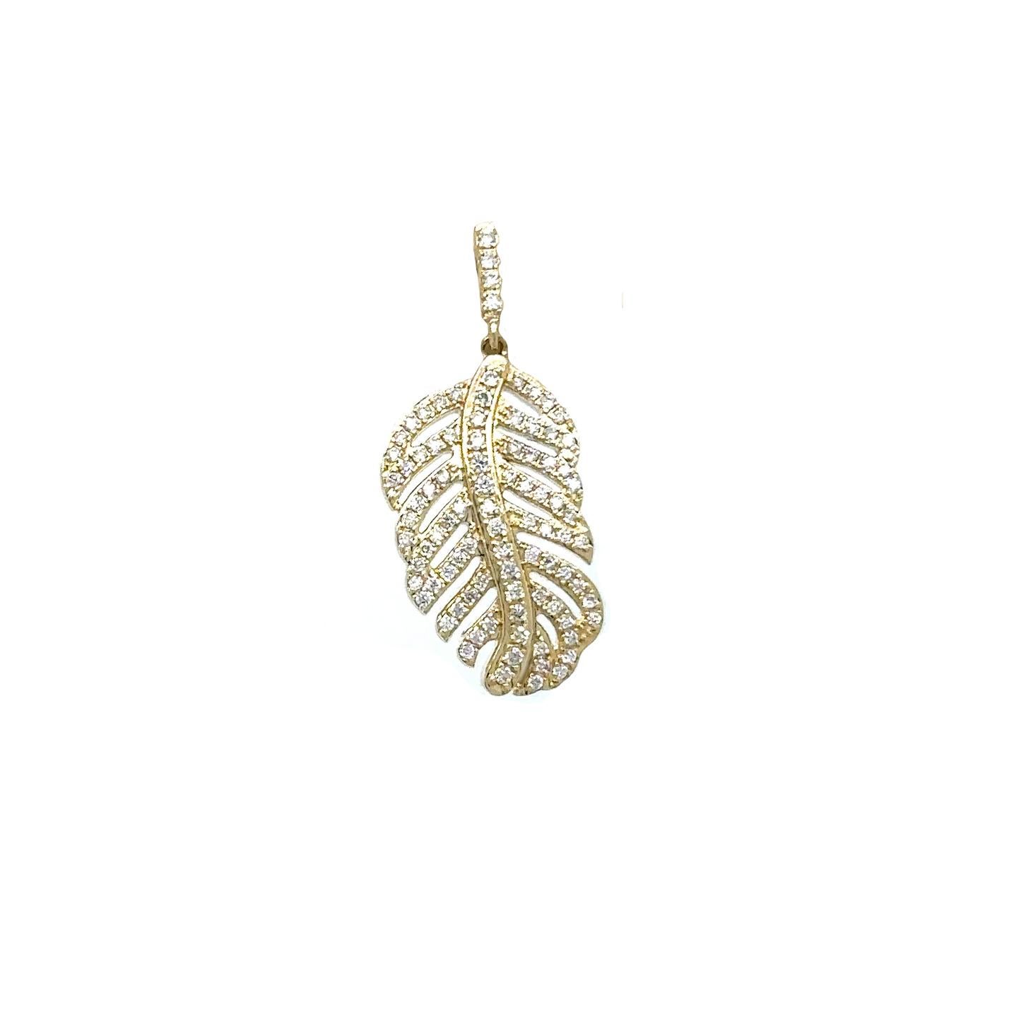 Round Cut Diamond Leaf Earrings 180 Diamonds 14K Yellow Gold For Sale