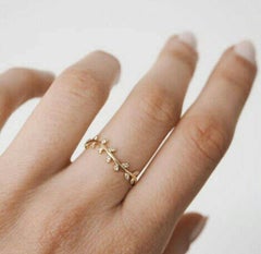 Diamond Leaf Eternity Ring Band For Women Minimalist Ring Band Gift For Wife.