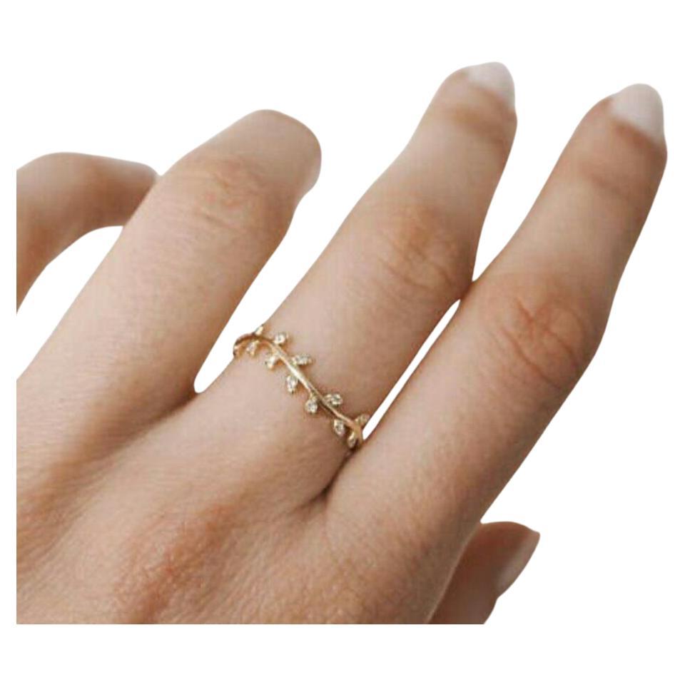 Diamond Leaf Eternity Ring Band For Women Minimalist Ring Band Gift For Wife.