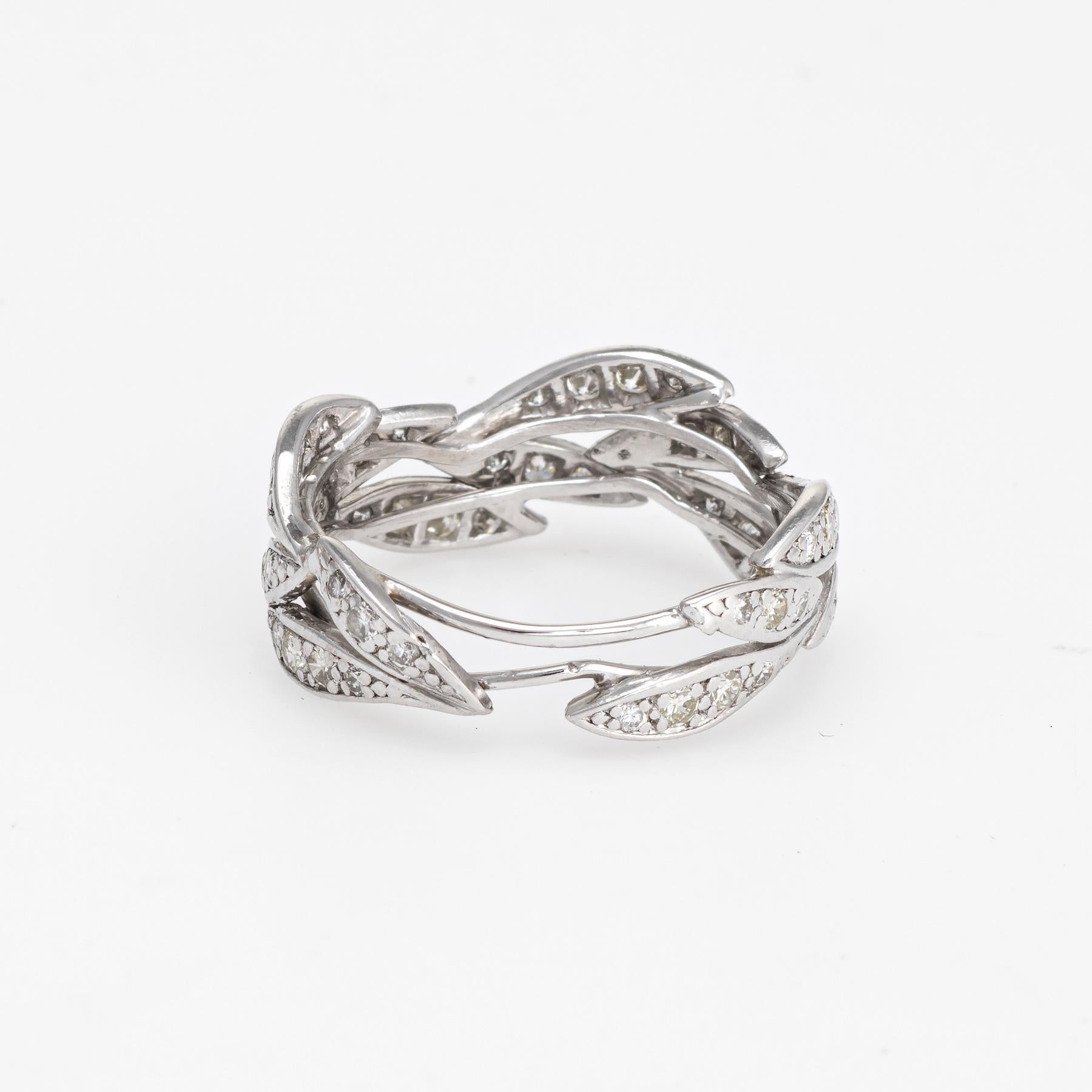 Diamond Leaf Eternity Ring Platinum Band Vintage Fine Jewelry Estate In Good Condition In Torrance, CA