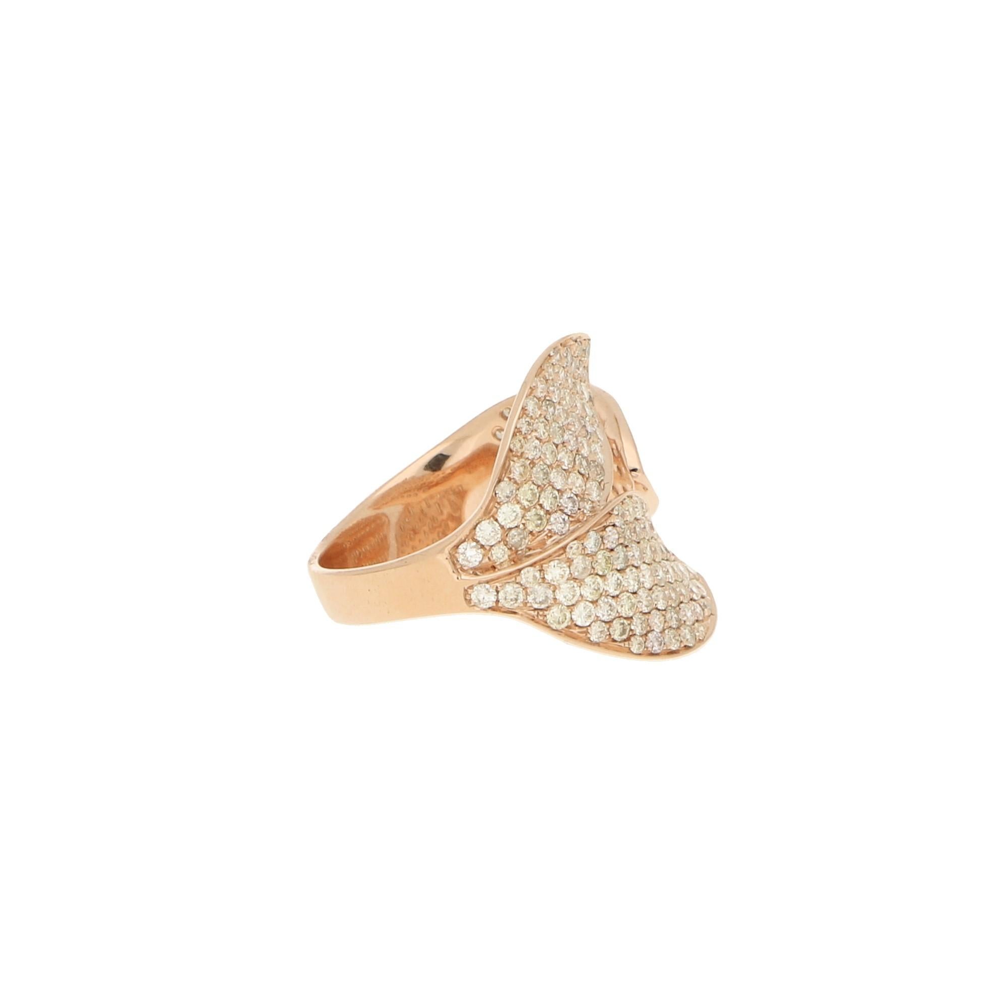 Contemporary Diamond Set Leaf Ring in 18ct Rose Gold