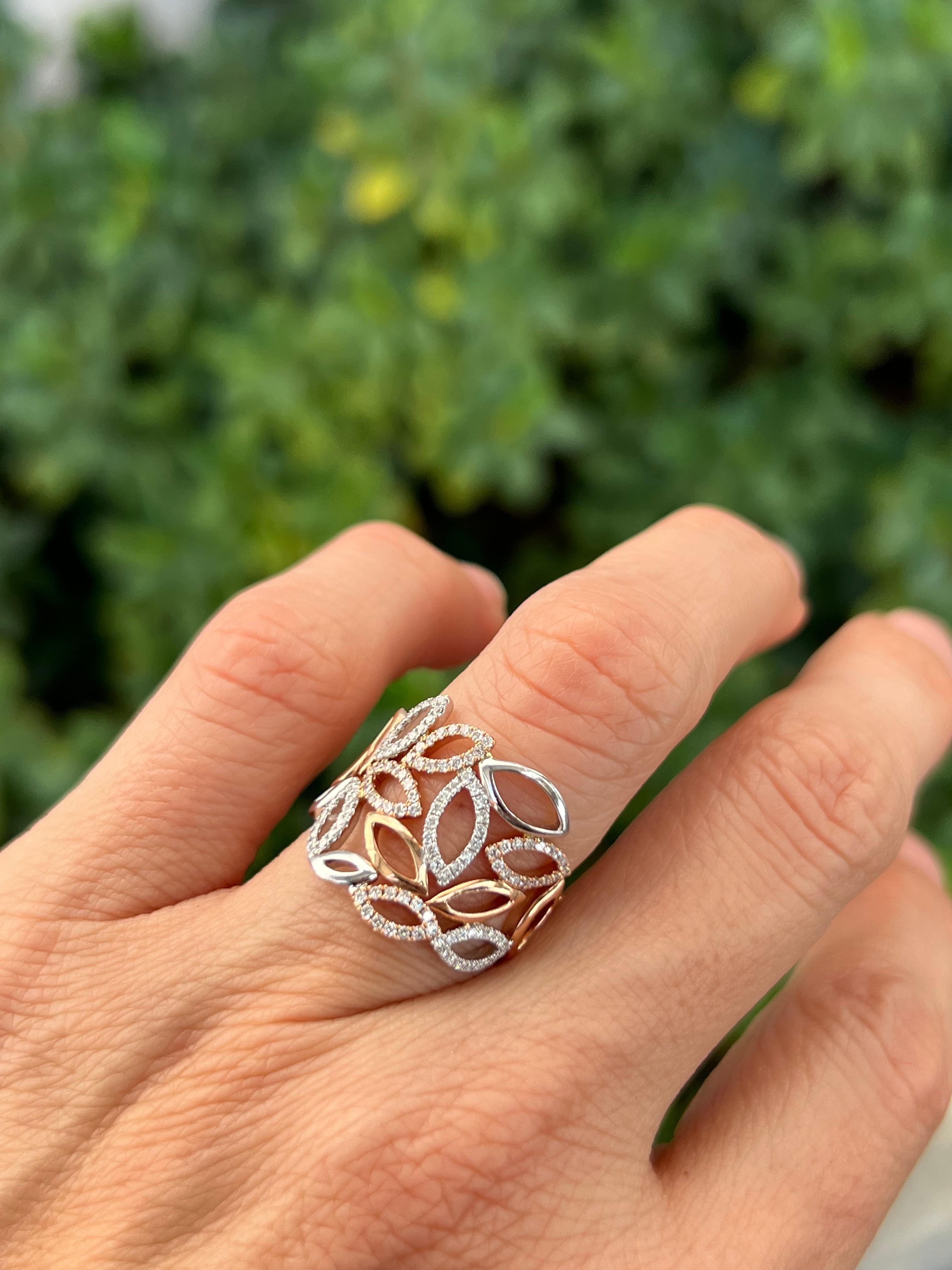 Brilliant Cut Diamond Leaf Rose Gold Ring For Sale