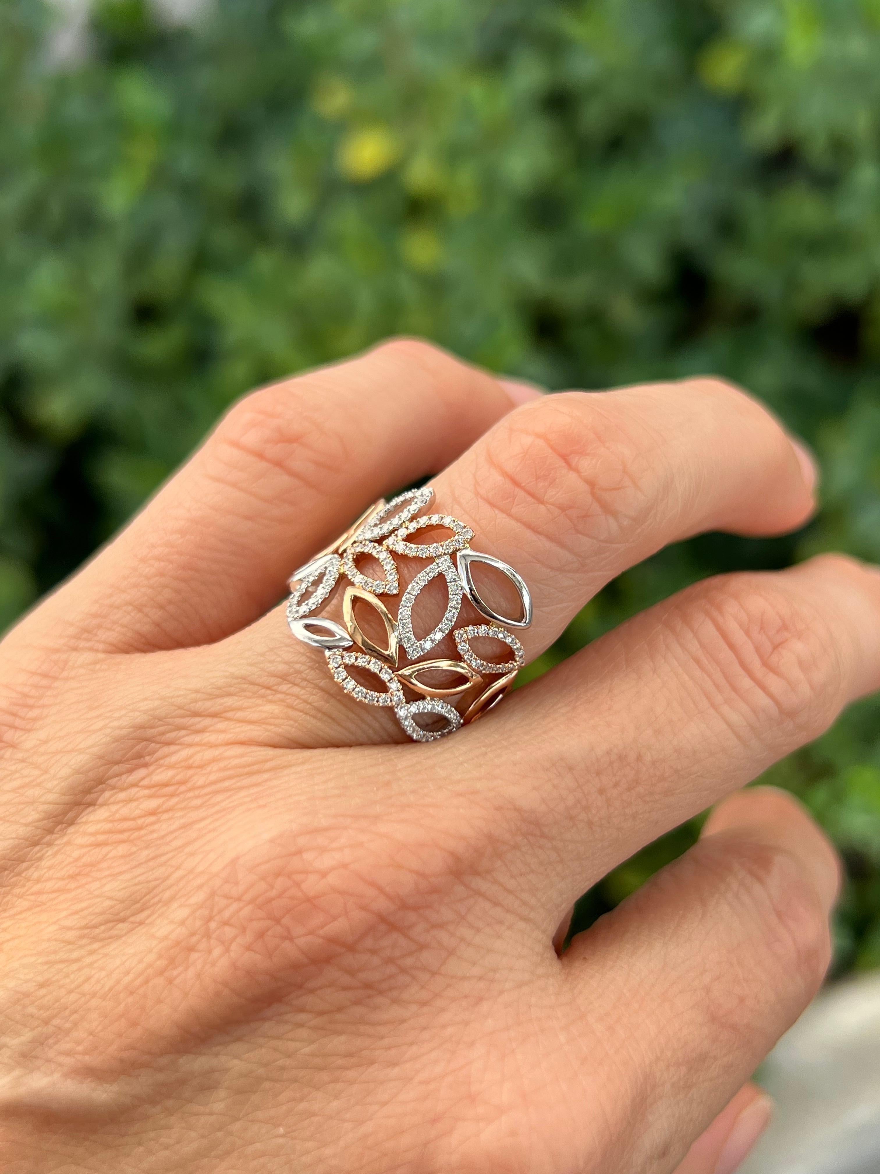 Diamond Leaf Rose Gold Ring In New Condition For Sale In Miami, FL