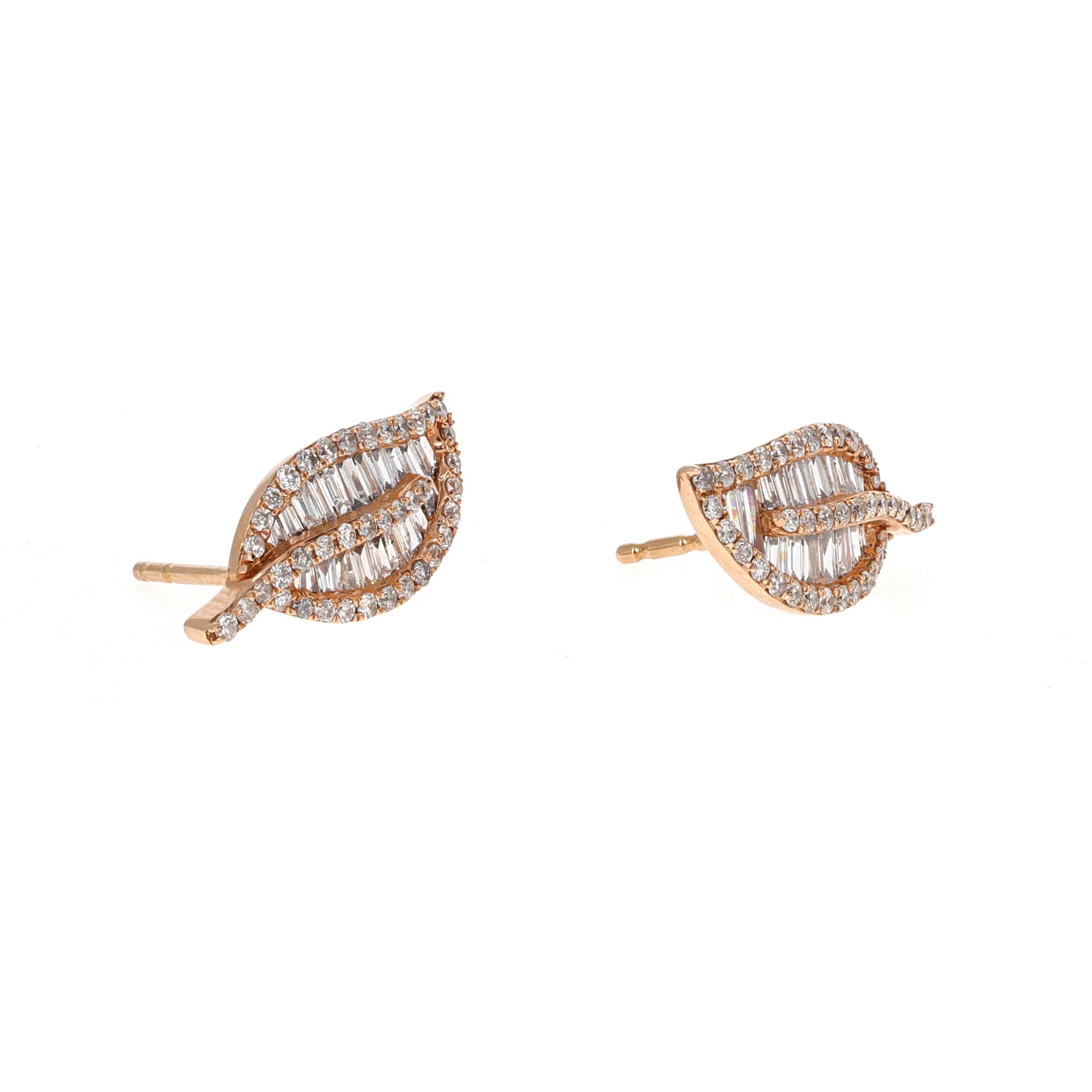 Modern Diamond Leaf Stud Earrings