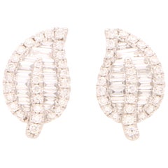Diamond Leaf Stud Earrings Set in 18 Karat White Gold