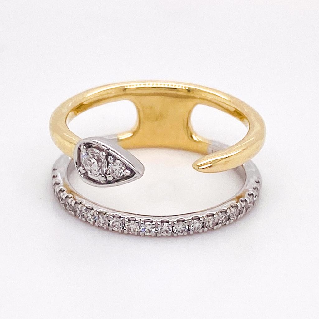 Im Angebot: Zweifarbiger Diamant-Blatt-Diamant-Doppelreihiger Doppelstack-Ring Negativer Raum 14K Goldschlangen LR52577 () 4