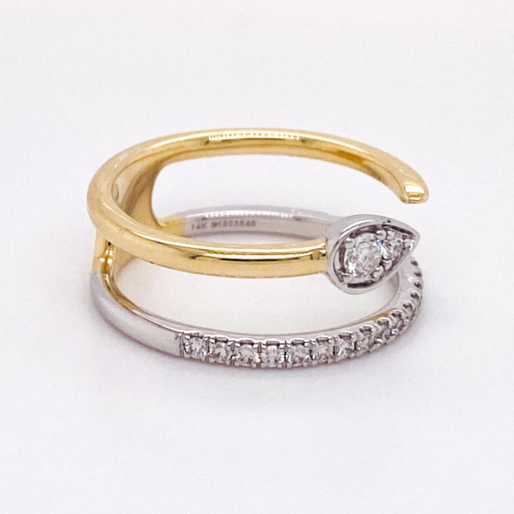 For Sale:  Diamond Leaf Two-Tone Double Stack Ring Negative Space 14K Gold Snake LR52577 5