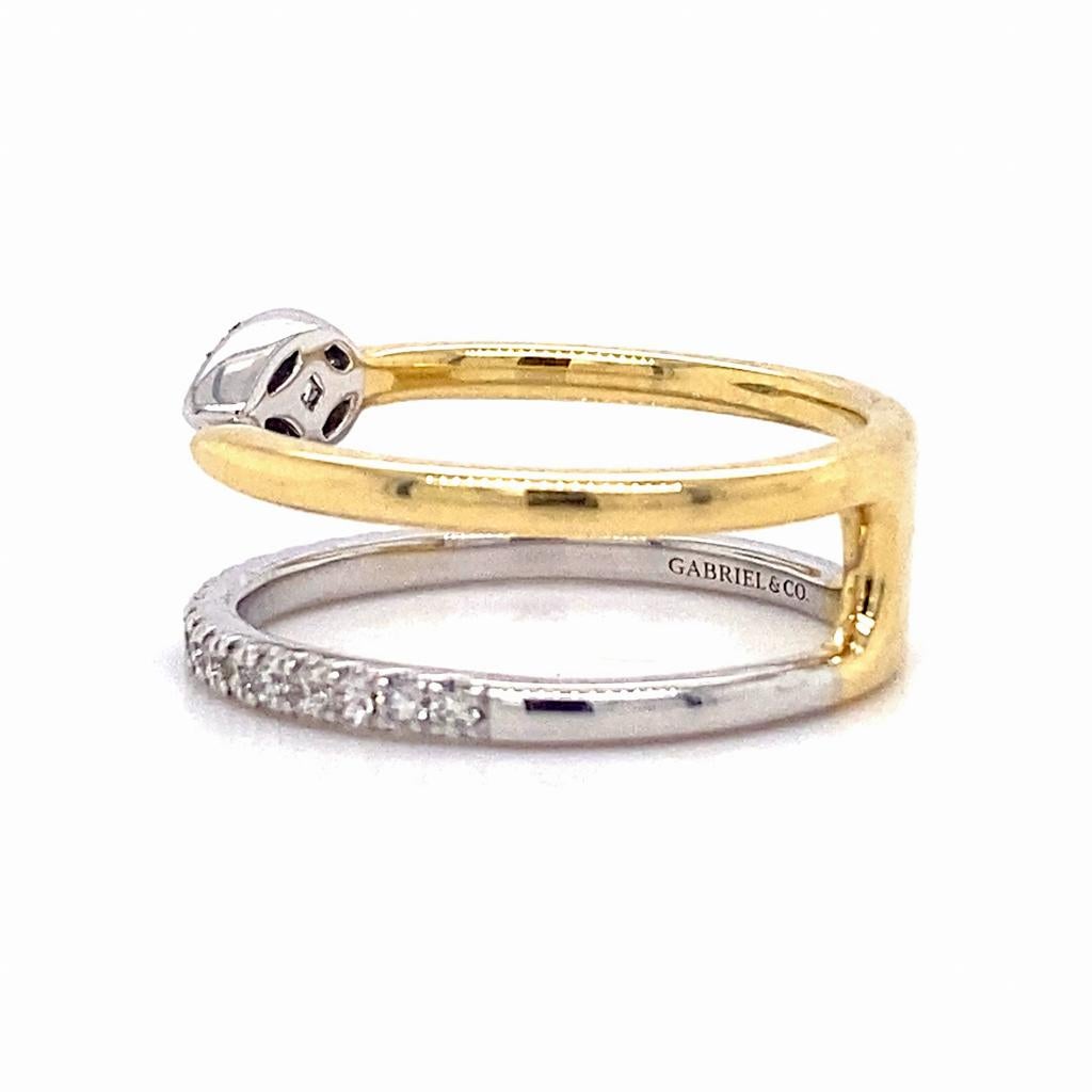 For Sale:  Diamond Leaf Two-Tone Double Stack Ring Negative Space 14K Gold Snake LR52577 7