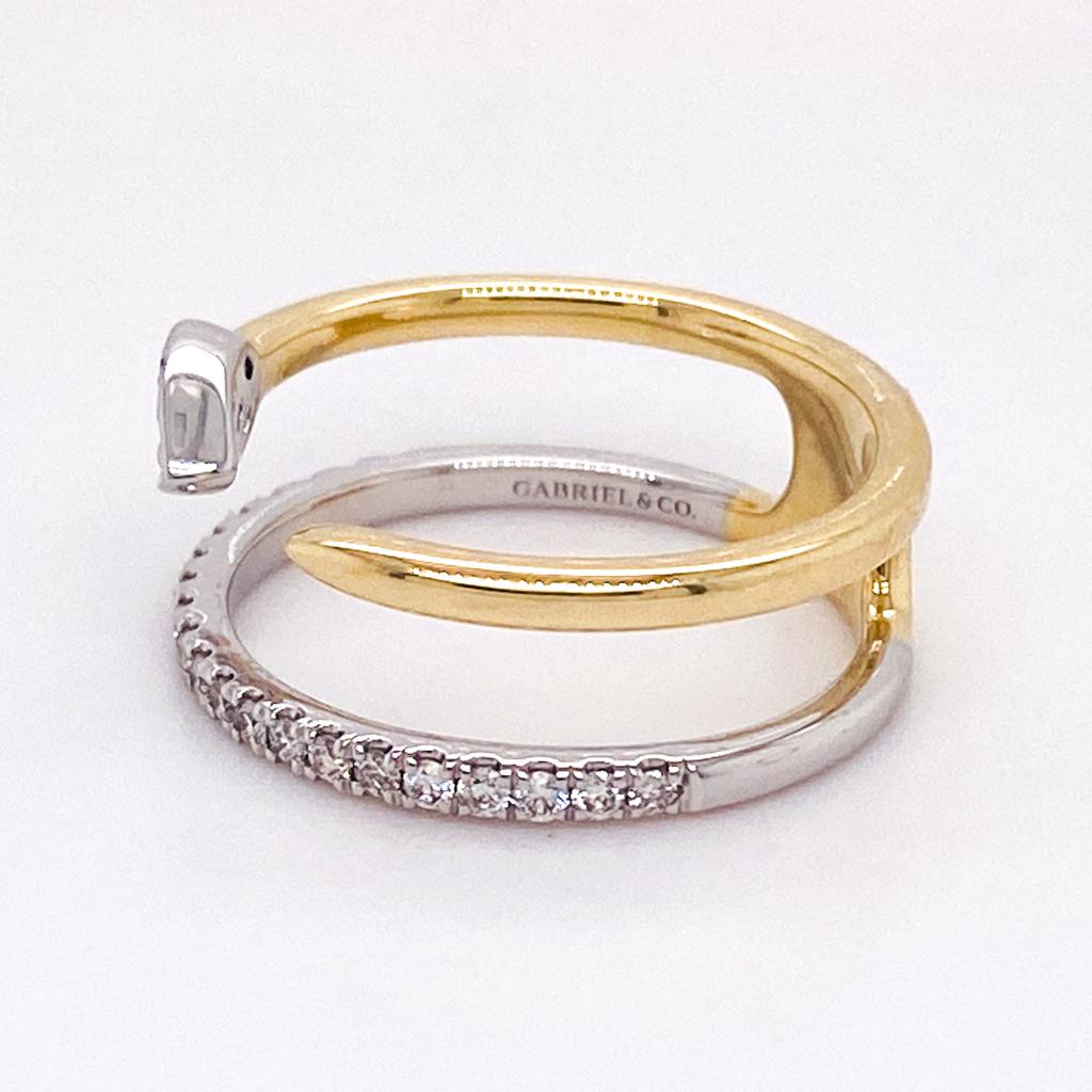 Im Angebot: Zweifarbiger Diamant-Blatt-Diamant-Doppelreihiger Doppelstack-Ring Negativer Raum 14K Goldschlangen LR52577 () 8