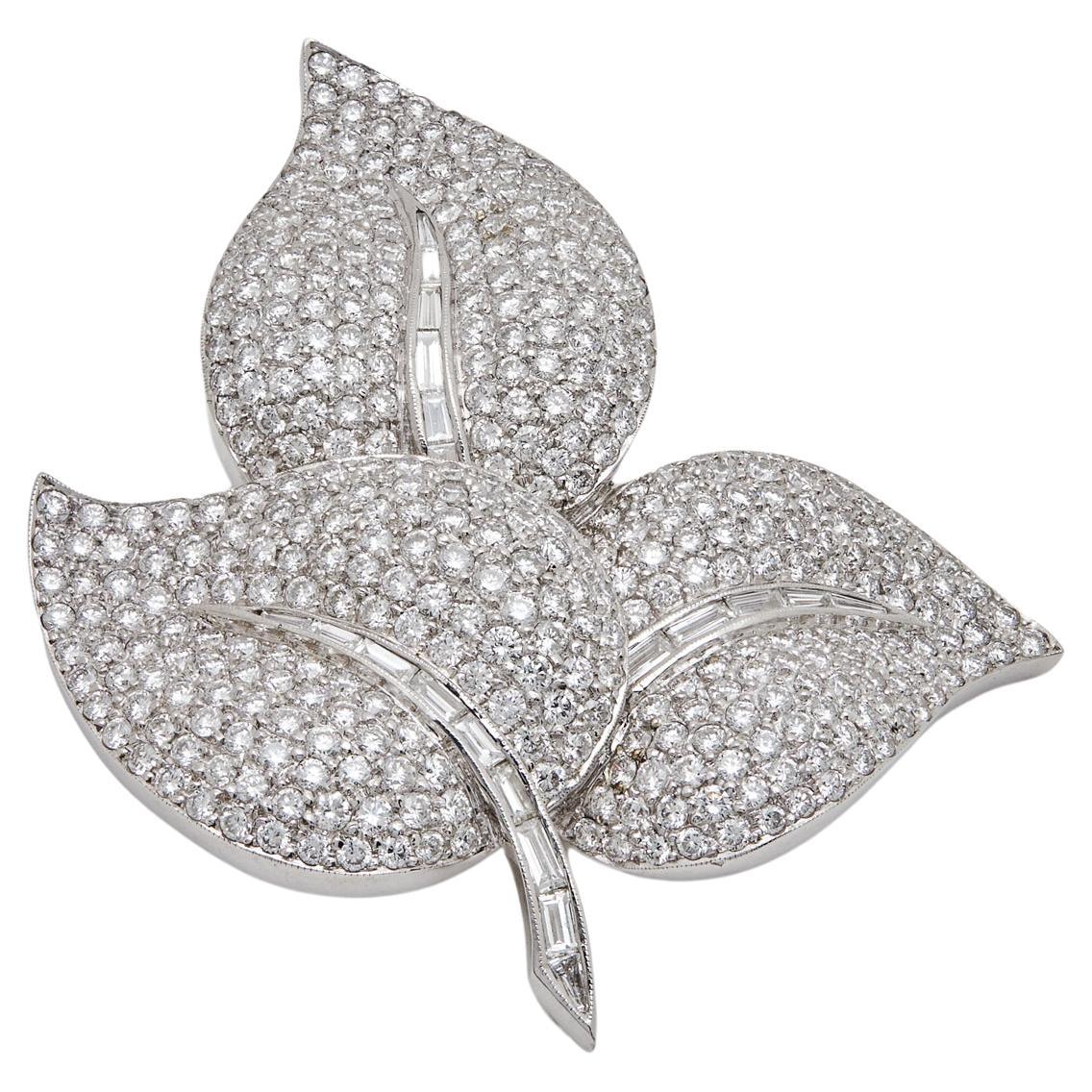 Diamond Leaf Vintage Brooch For Sale