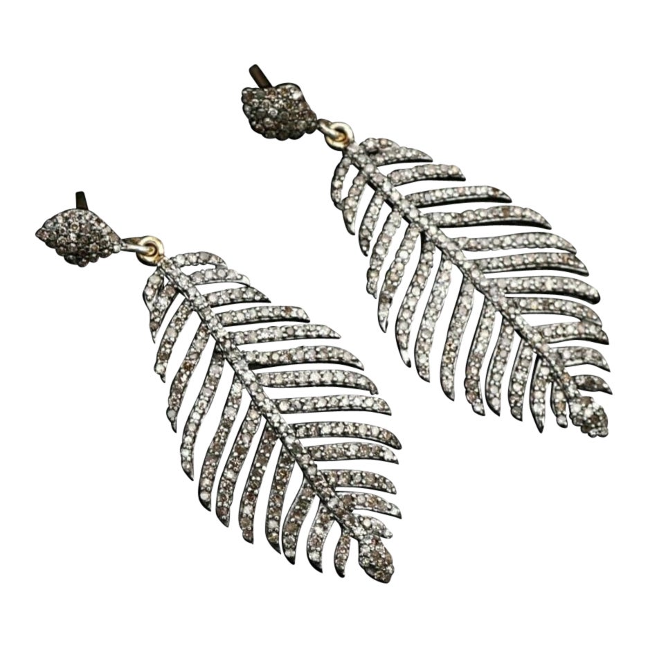Boucles d'oreilles feuilles de diamant en argent 925 Boucles d'oreilles feuilles de diamant en argent 925 Boucles d'oreilles feuilles de diamant en argent 925 Cadeaux.