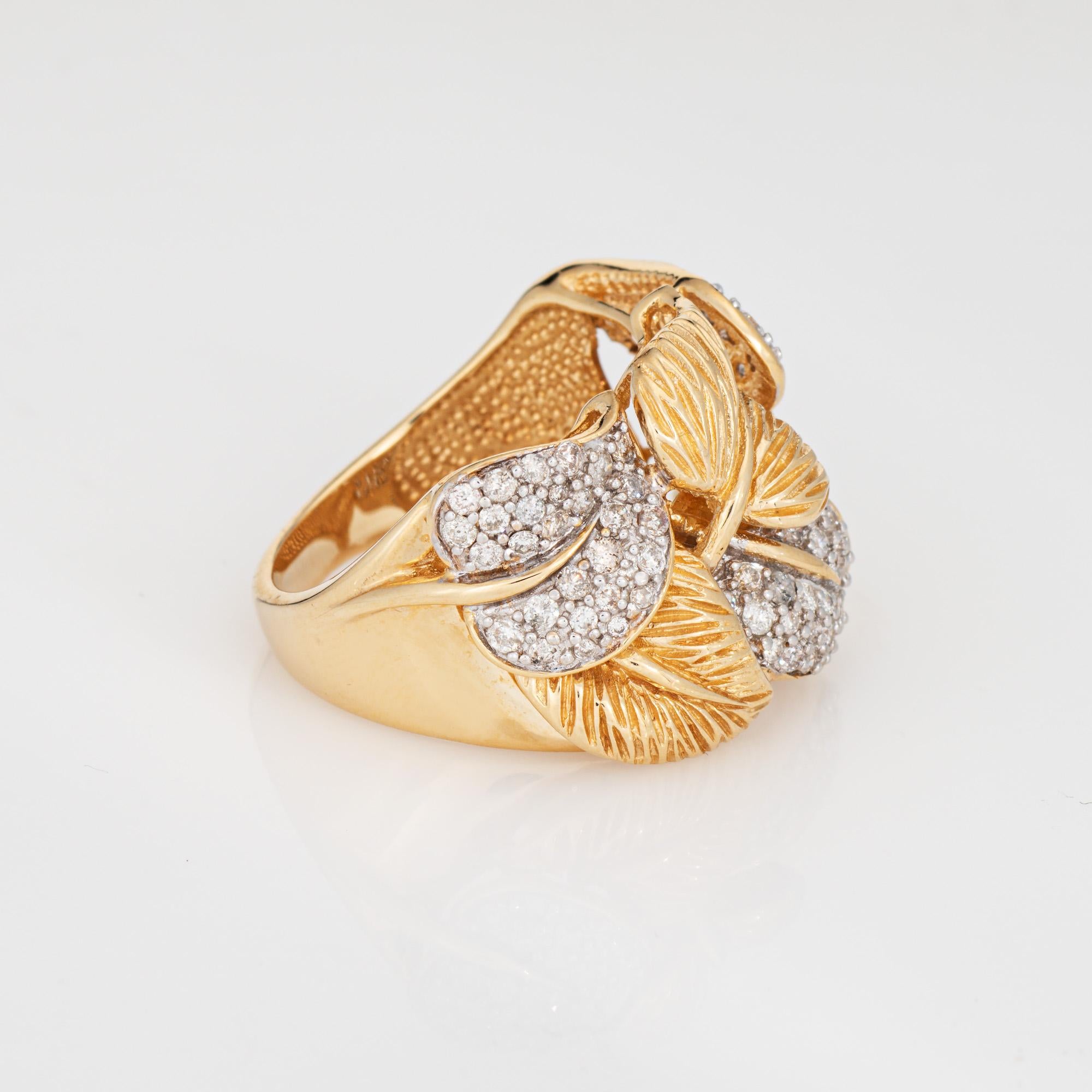 Moderno Anello con foglie di diamante Sz 9 Vintage in oro giallo 14 carati in vendita