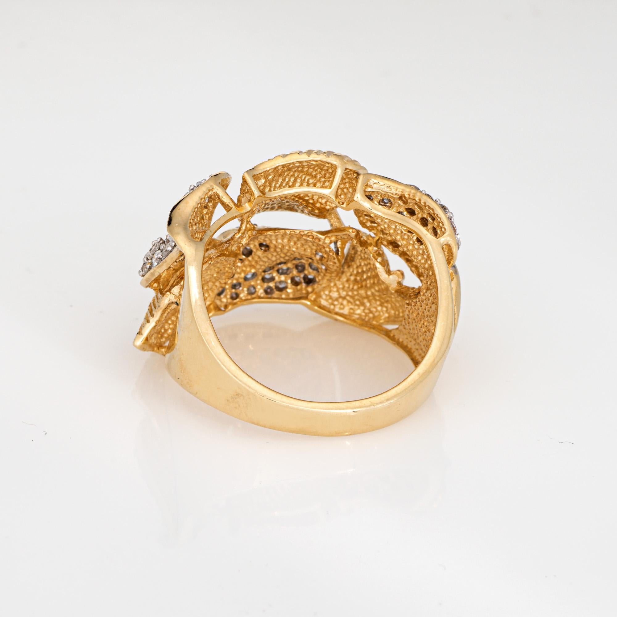 Anello con foglie di diamante Sz 9 Vintage in oro giallo 14 carati In condizioni buone in vendita a Torrance, CA