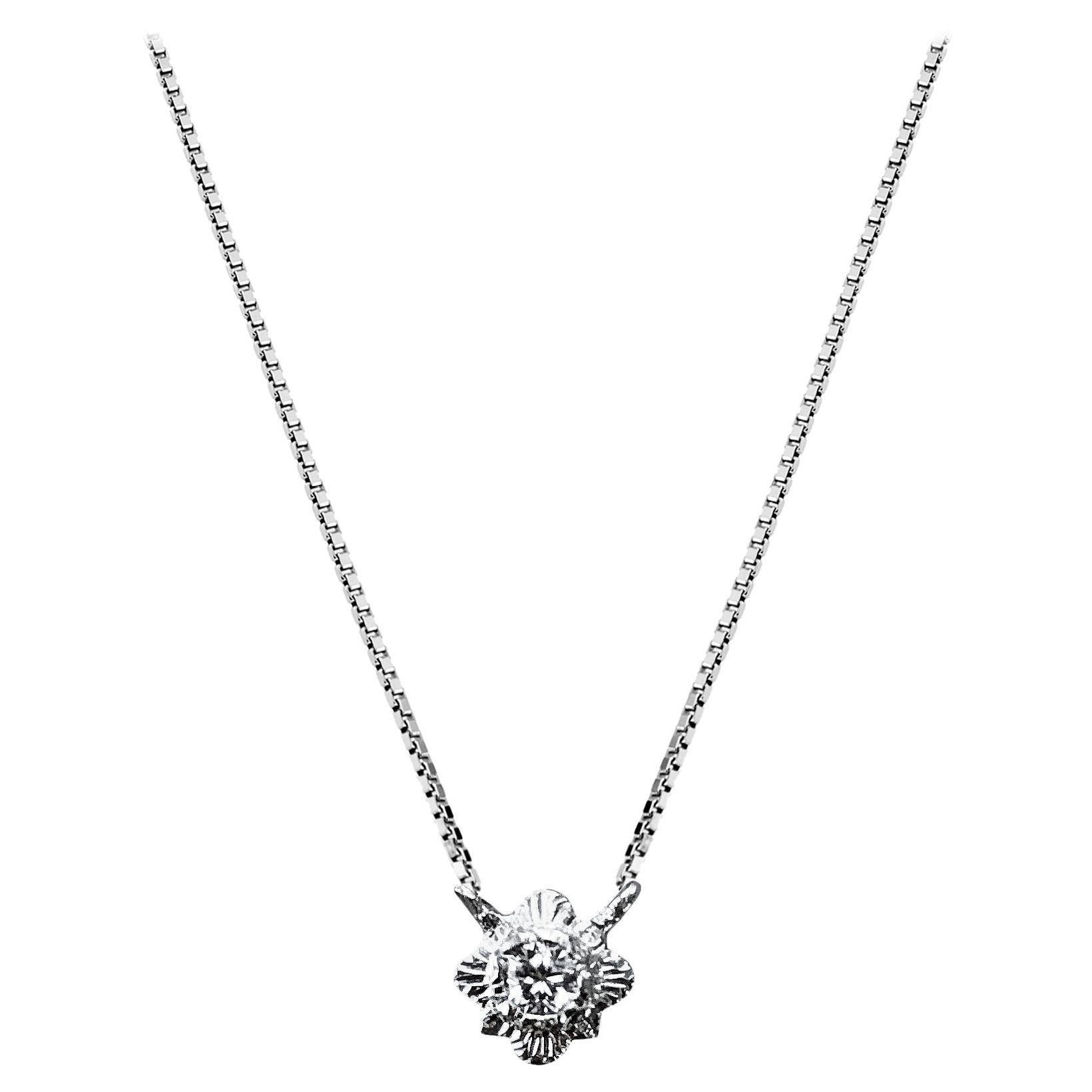 Diamond Floral Designed Pendant set in 18Kt White Gold Chained Necklace 