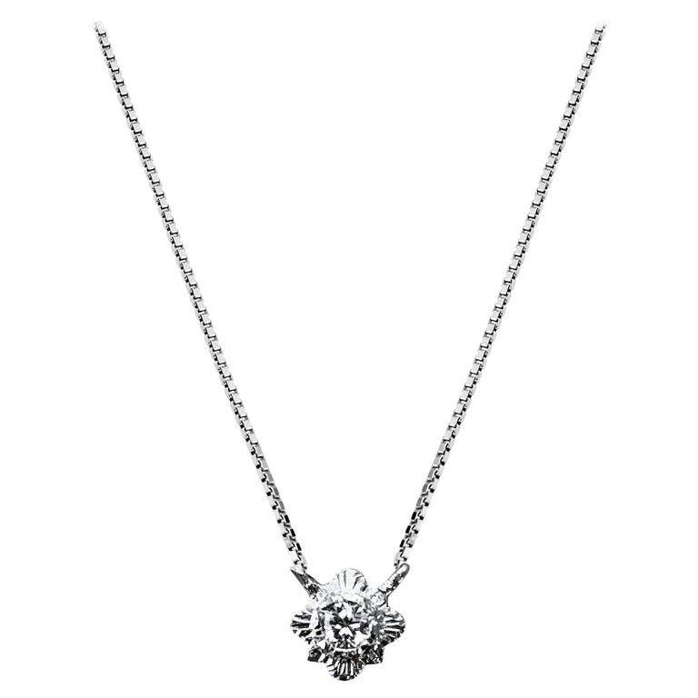 Diamond Floral Designed Pendant set in 18Kt White Gold Chained Necklace at 1stDibs