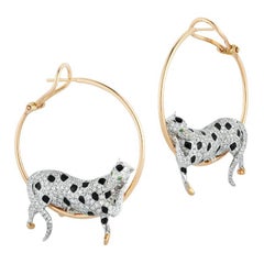 Diamond Leopard Hoop Earring in 18K Yellow Gold