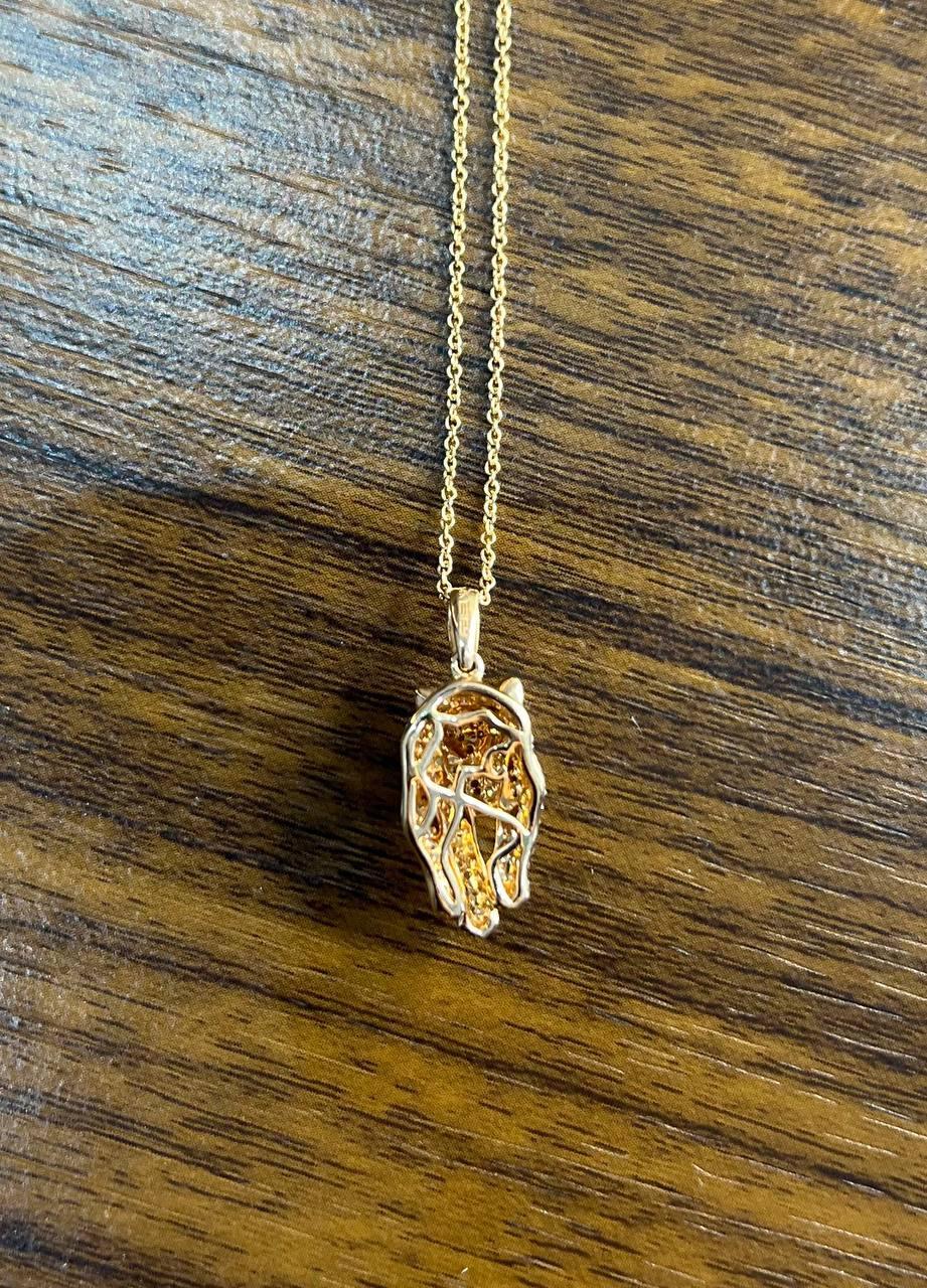 Diamond Leopard Jaguar Panther Halo 14K Rose Gold Pendant Medallion Necklace For Sale 6