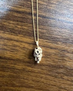 Diamond Leopard Jaguar Panther Halo 14K Rose Gold Pendant Medallion Necklace