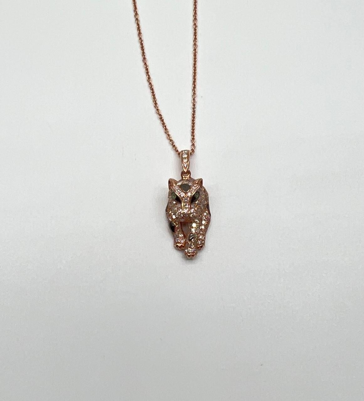 Women's Diamond Leopard Jaguar Panther Halo 14K Rose Gold Pendant Medallion Necklace For Sale