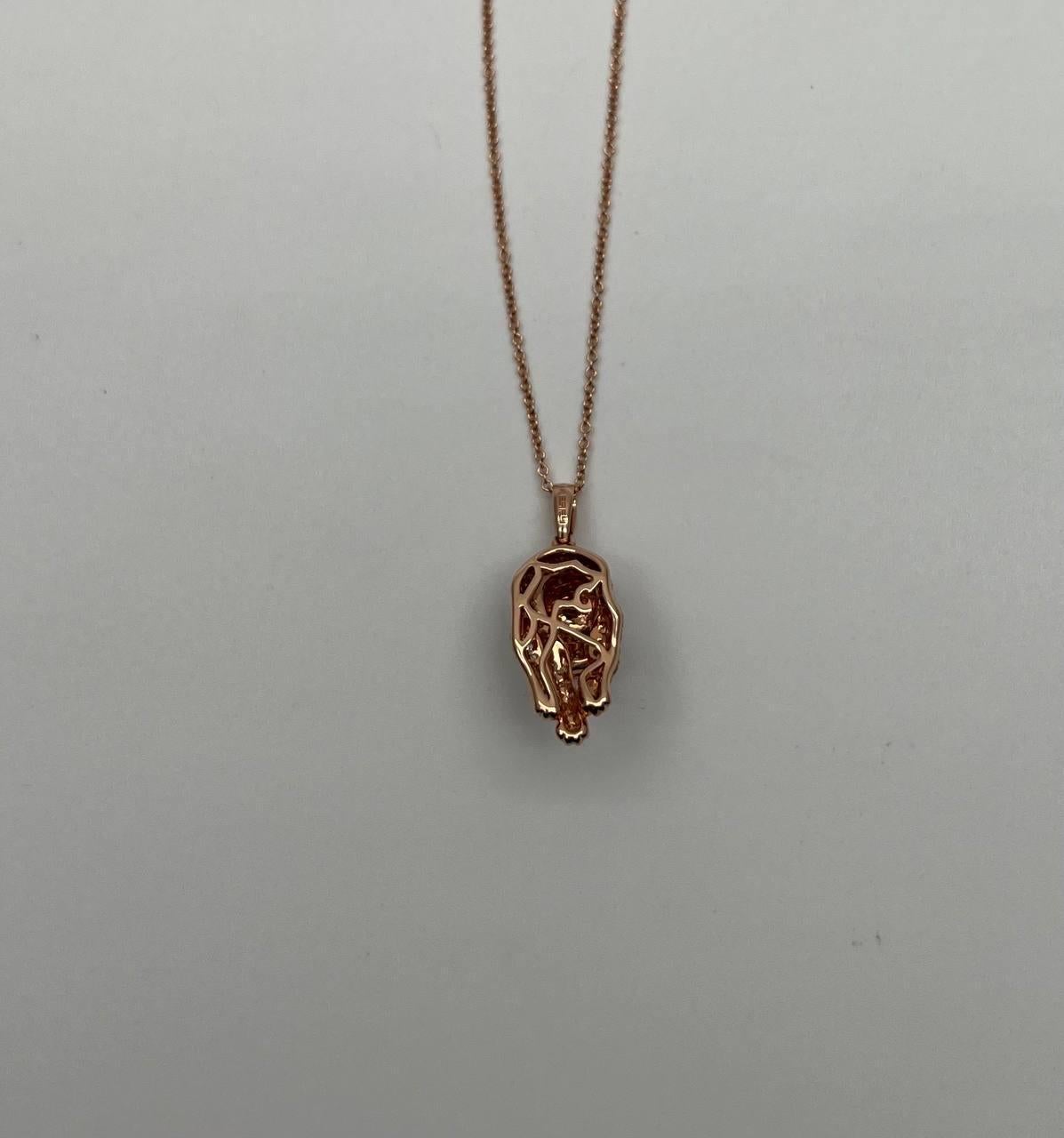 Diamond Leopard Jaguar Panther Halo 14K Rose Gold Pendant Medallion Necklace For Sale 2
