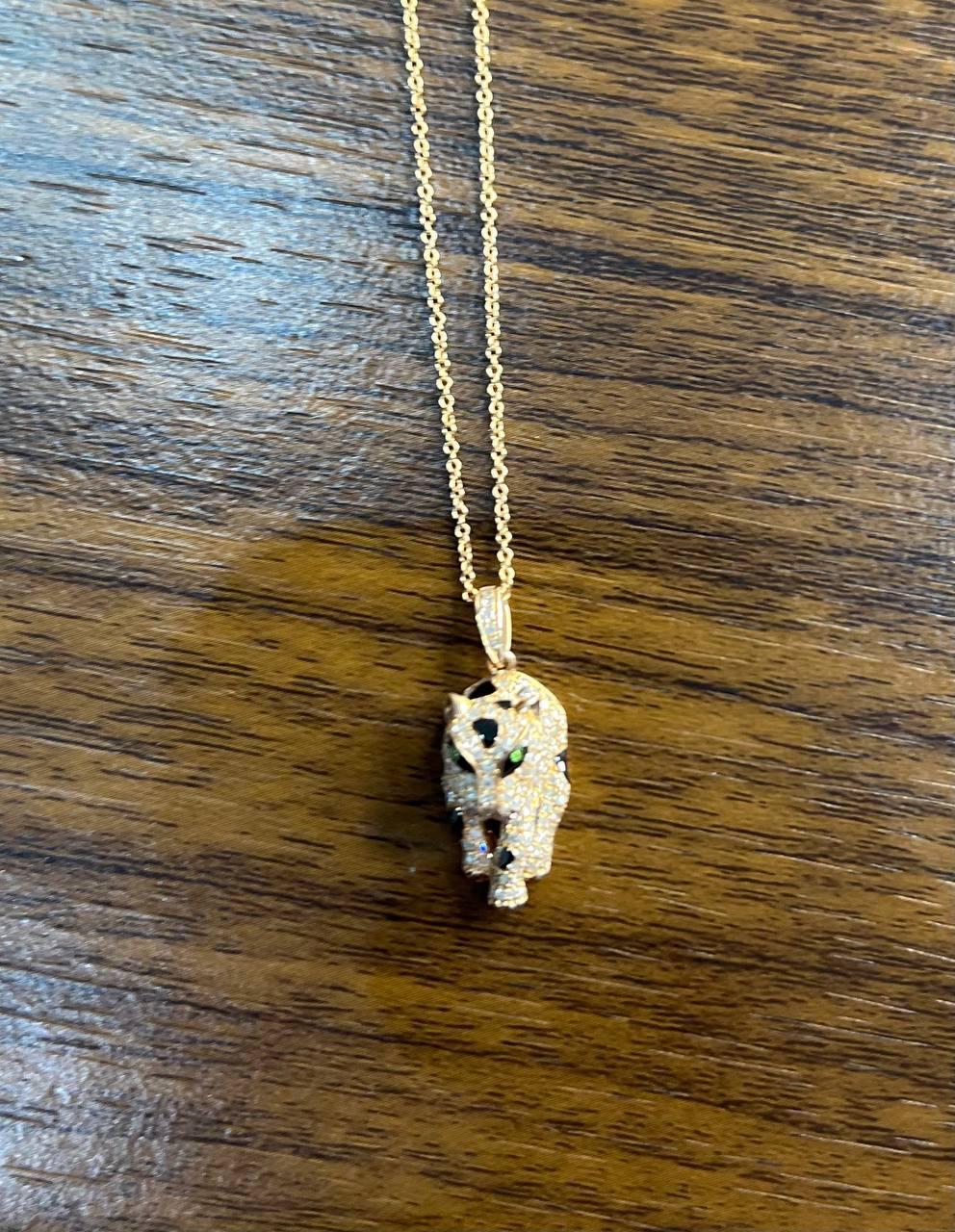 Diamond Leopard Jaguar Panther Halo 14K Rose Gold Pendant Medallion Necklace For Sale 4