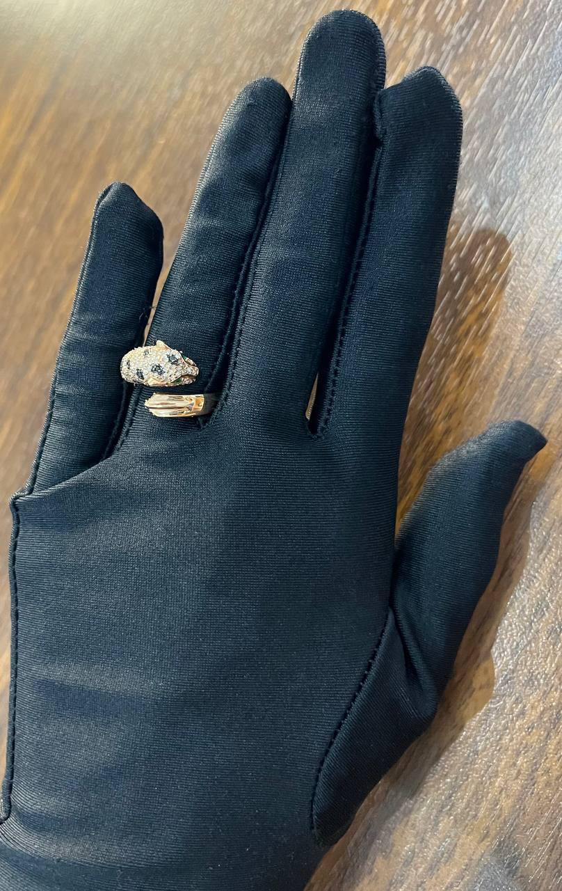 Diamond Leopard Jaguar Panther Pave Set 14K Rose Gold Emerald Eyes Cocktail Ring For Sale 4