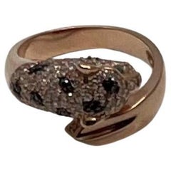 Anello da cocktail con diamante Leopard Jaguar Panther Pave Set in oro rosa 14K con occhi di smeraldo