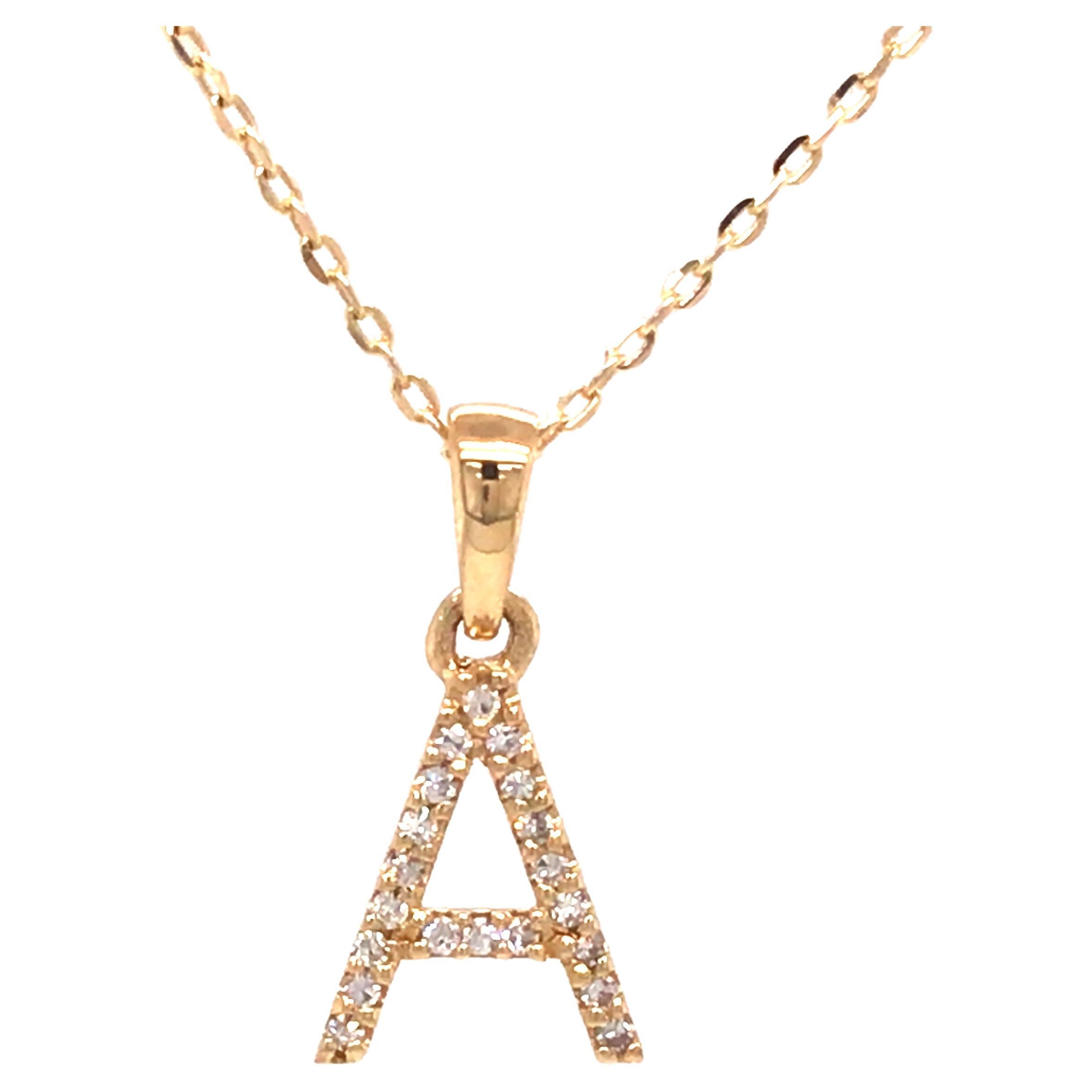 Diamond Letter 'A' Pendant Necklace in 14K Yellow Gold