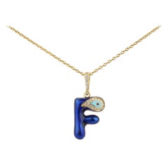 Diamond Letter F Evil Eye Initial 14K Gold, Original Design by Nazarlique Charm