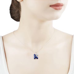 Diamond Letter K Necklace Evil Eye ID Initial 14k White Gold Enamel Pendant