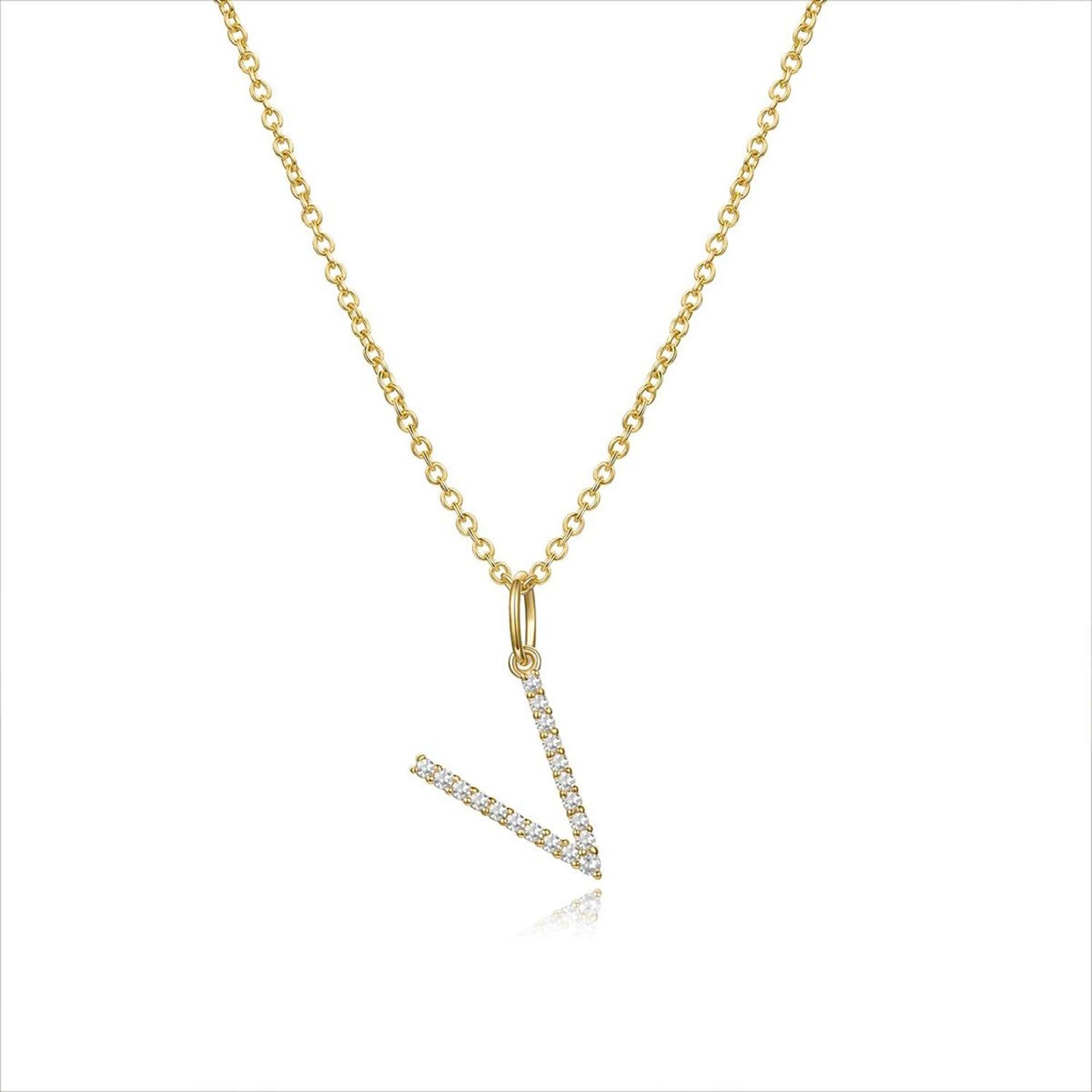 Ciondolo a forma di lettera V in oro giallo 14K con diamanti