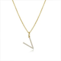 Diamond Letter V Pendant 14K Yellow Gold Necklace