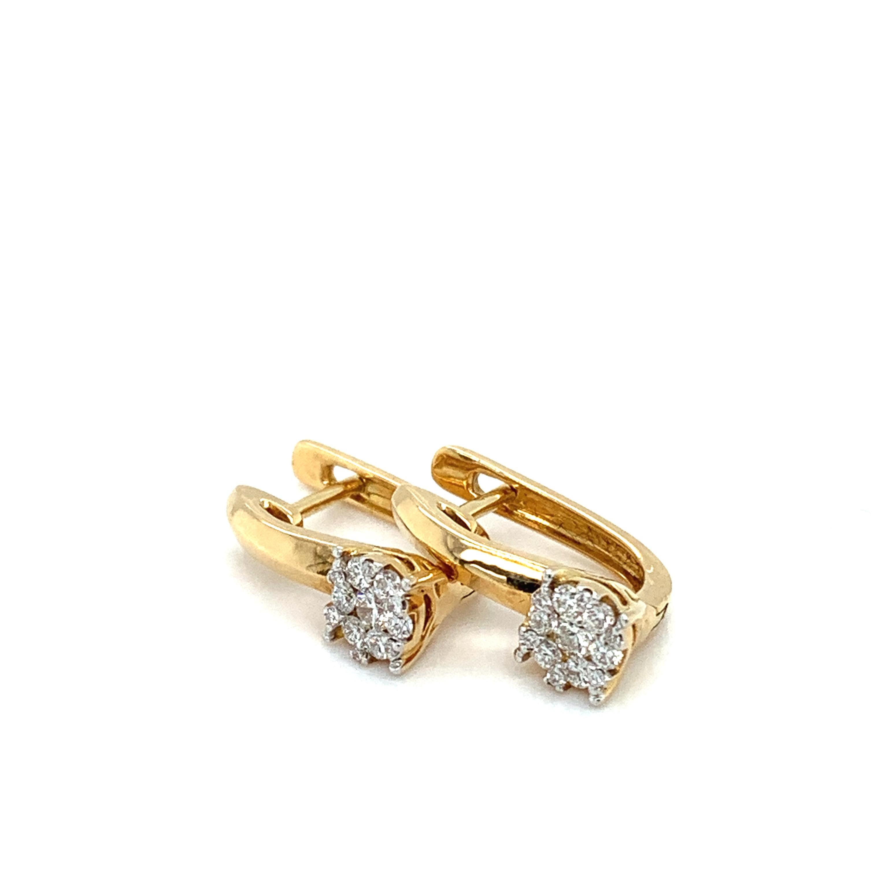 Modern Diamond lever-back earrings 18K yellow gold For Sale