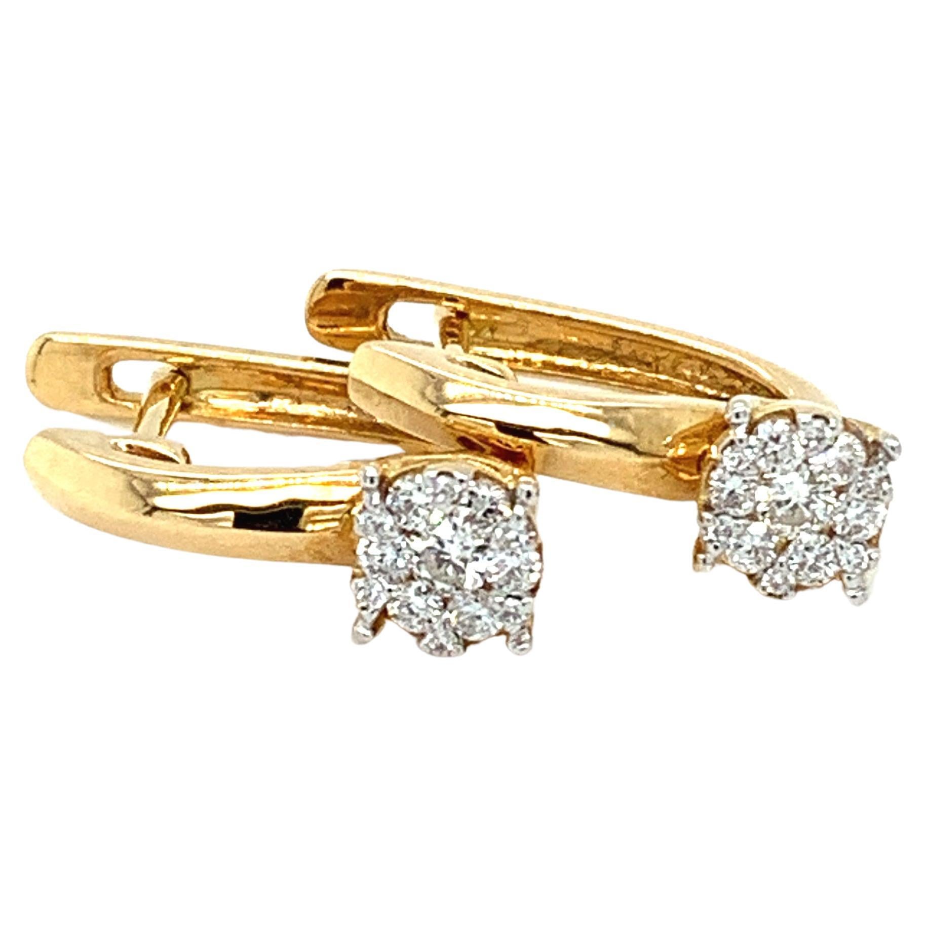 Diamond lever-back earrings 18K yellow gold For Sale