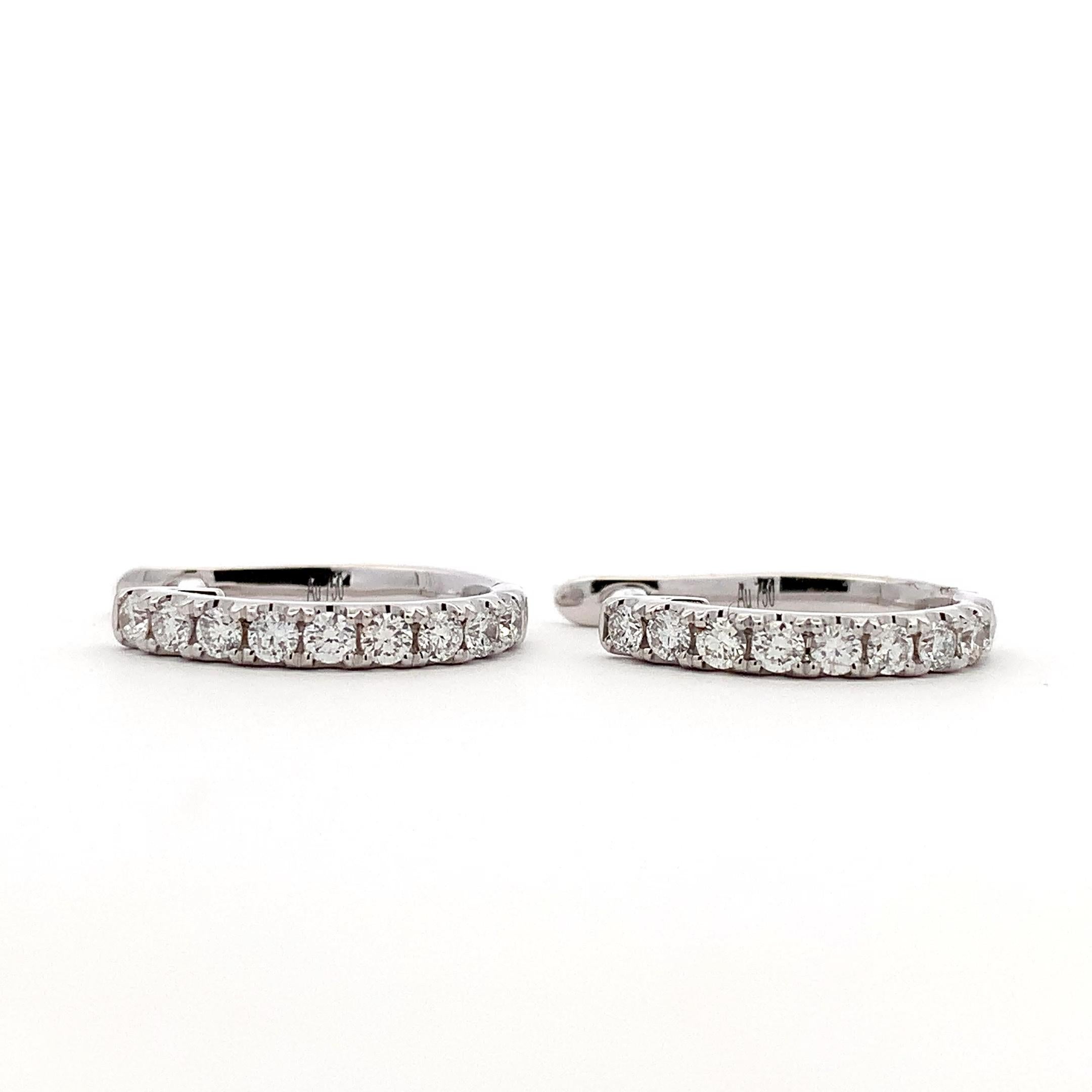Round Cut Diamond lever back hoop earrings 18k white gold For Sale