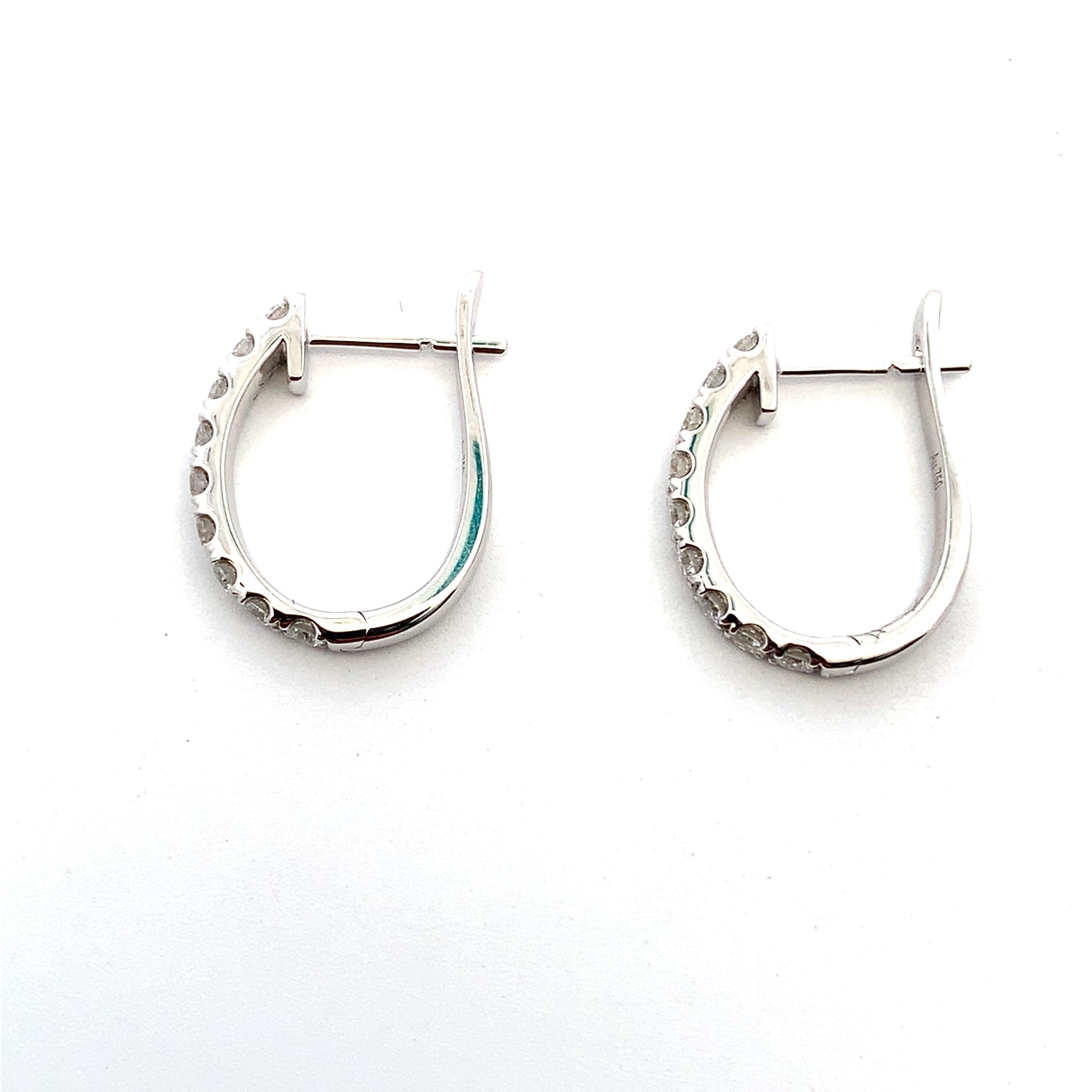 Diamond lever back hoop earrings 18k white gold In New Condition For Sale In London, GB