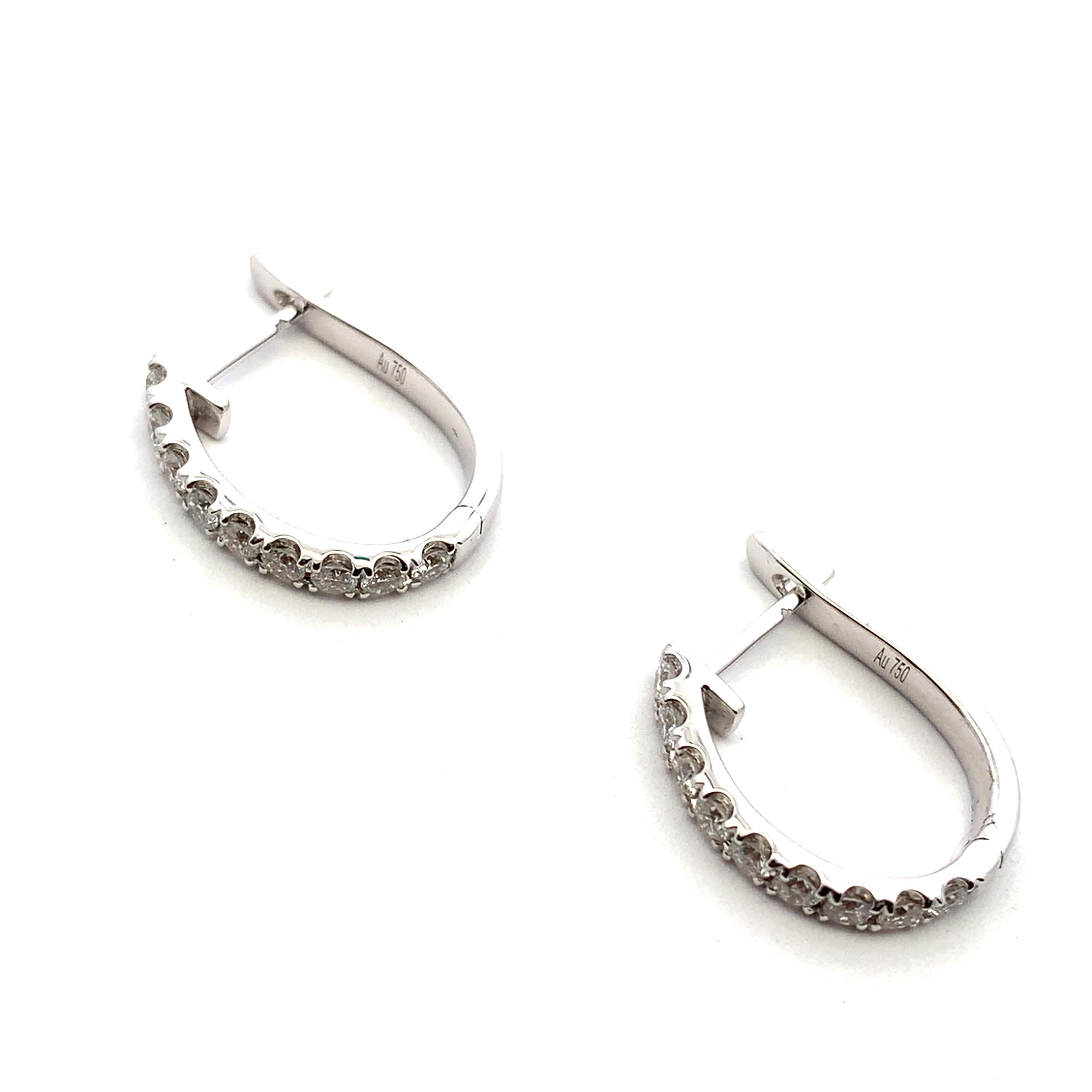 Women's or Men's Diamond lever back hoop earrings 18k white gold For Sale