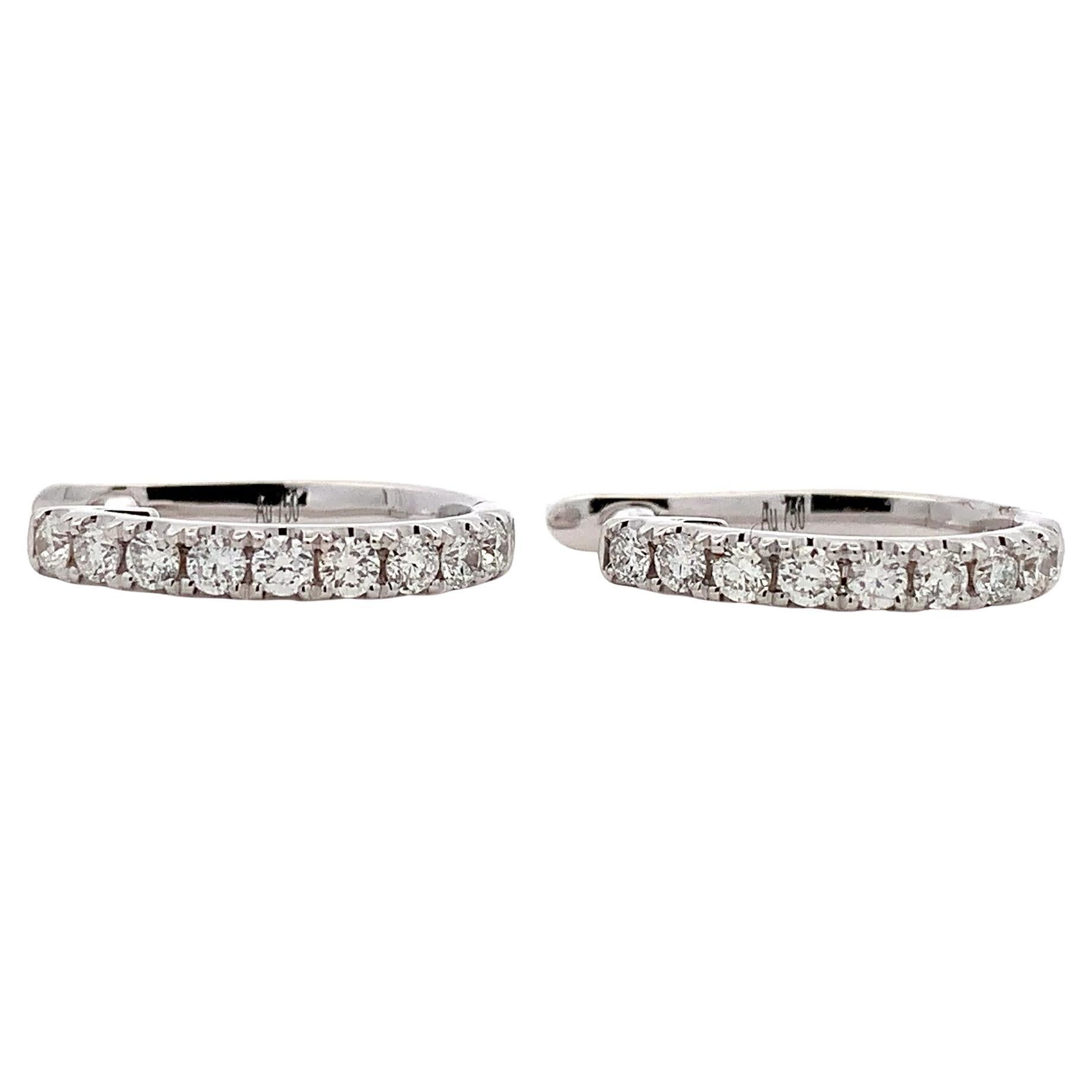Diamond lever back hoop earrings 18k white gold For Sale