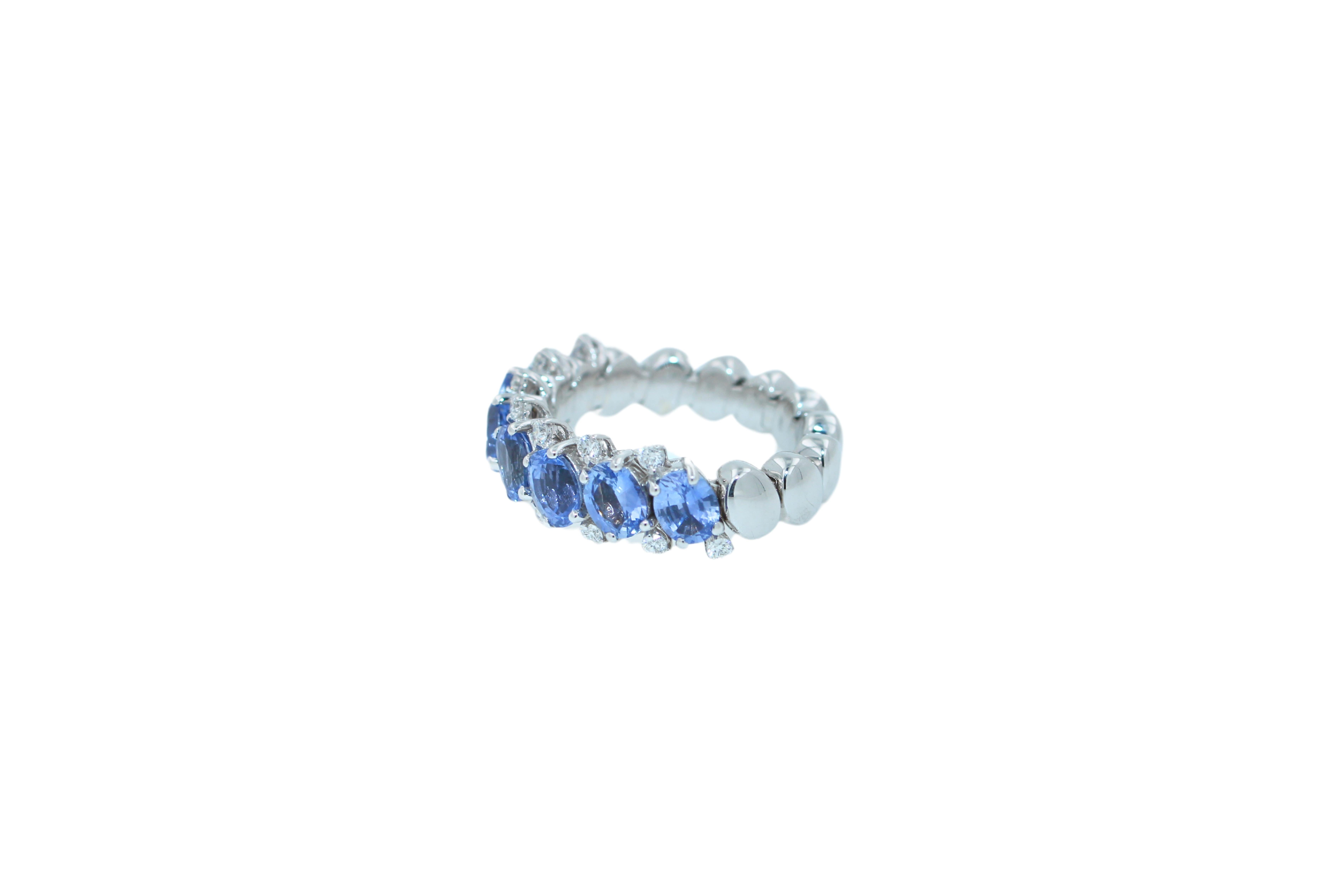 Diamond Light Blue Sapphire Eternity Band Unique Luxury Flexible White Gold Ring For Sale 6