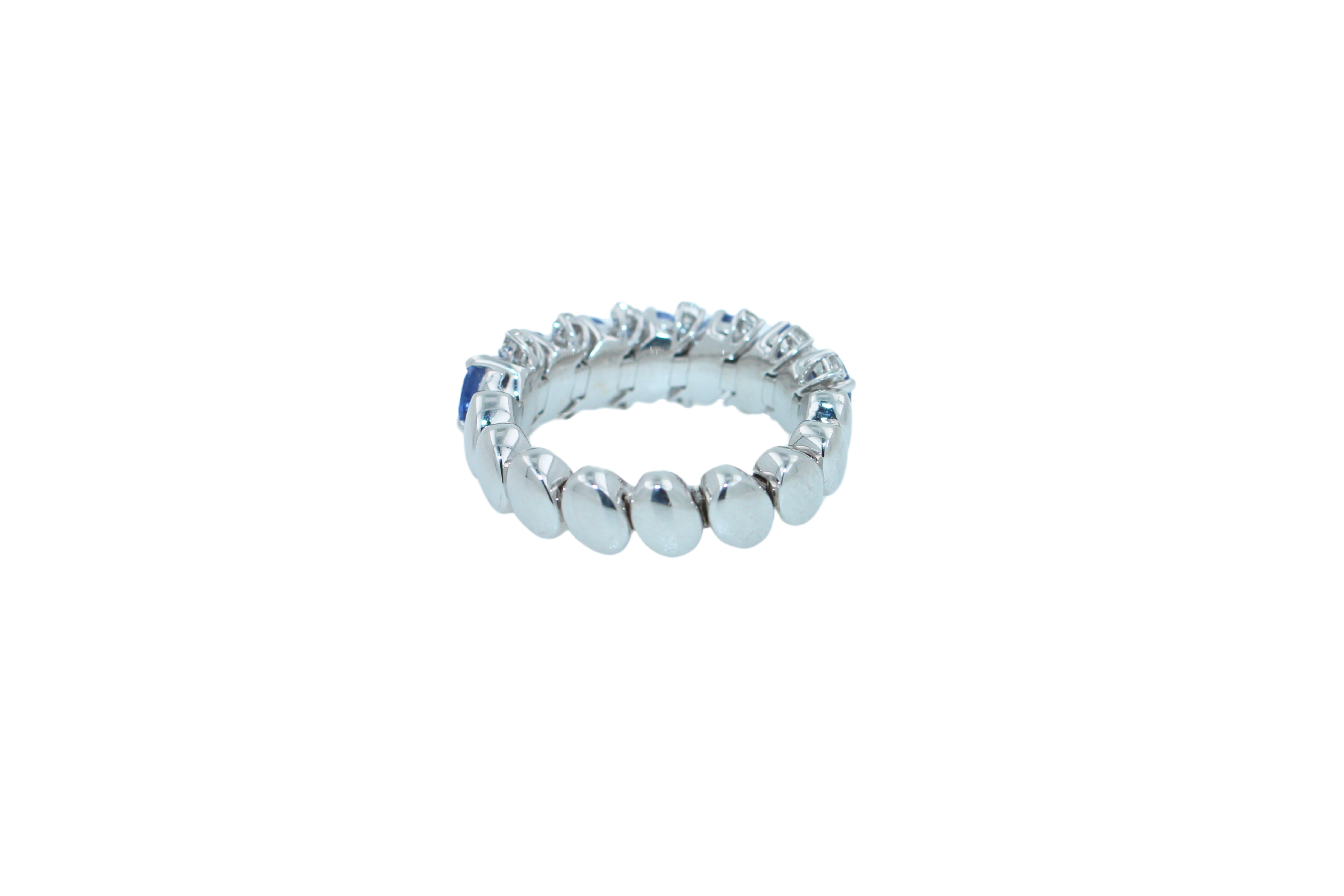 Diamond Light Blue Sapphire Eternity Band Unique Luxury Flexible White Gold Ring For Sale 7