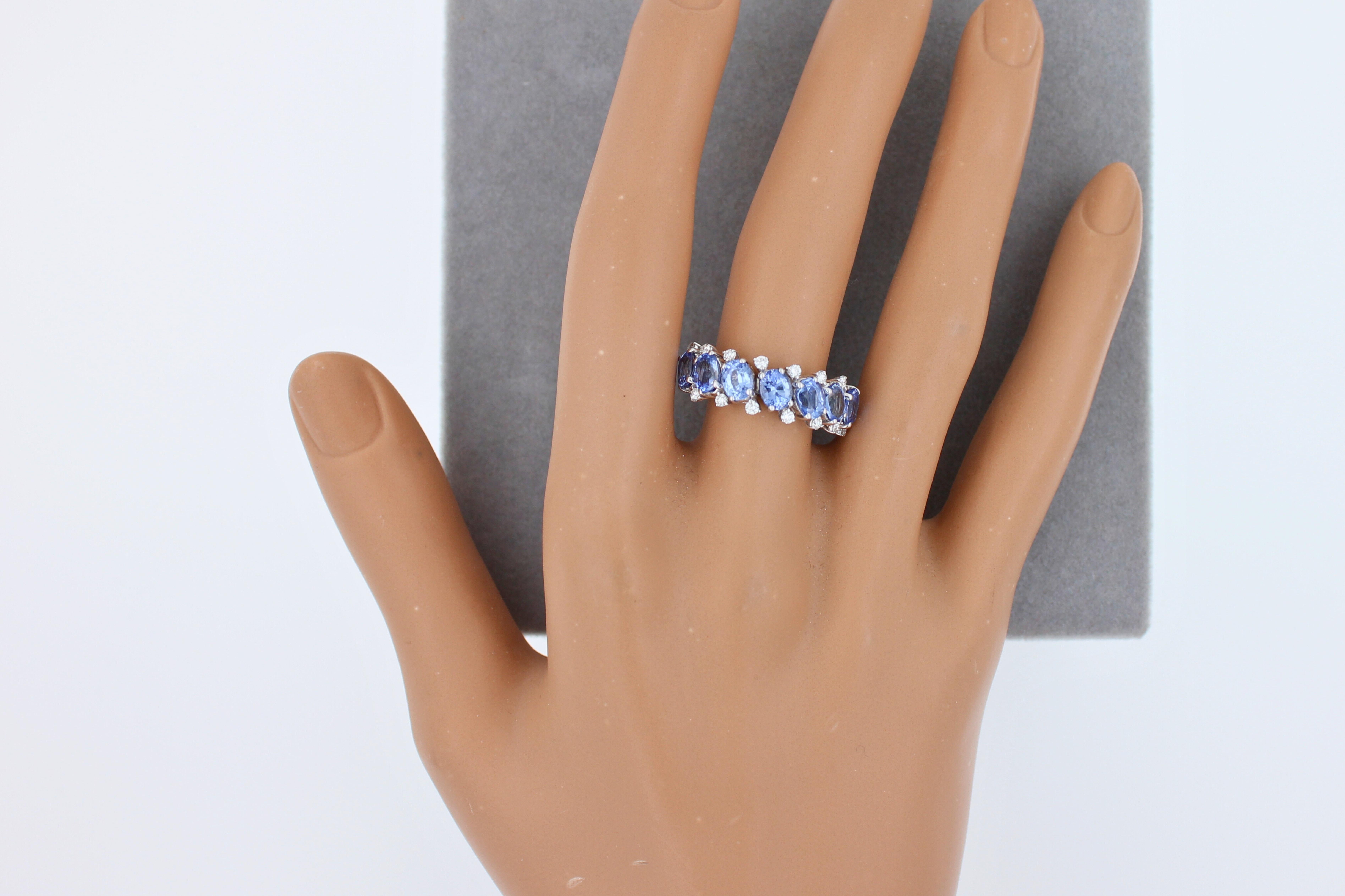 Diamond Light Blue Sapphire Eternity Band Unique Luxury Flexible White Gold Ring For Sale 10