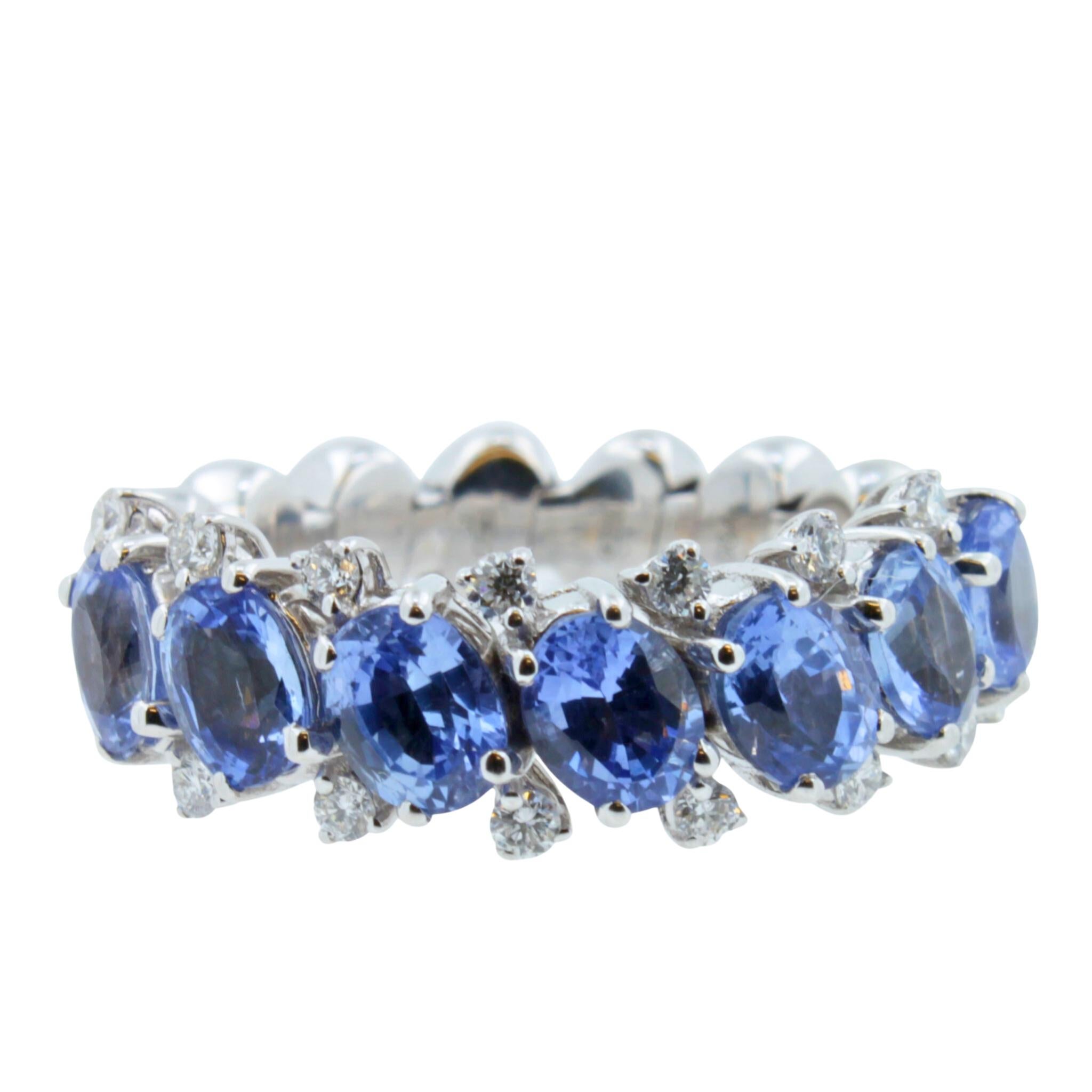 Women's or Men's Diamond Light Blue Sapphire Eternity Band Unique Luxury Flexible White Gold Ring For Sale
