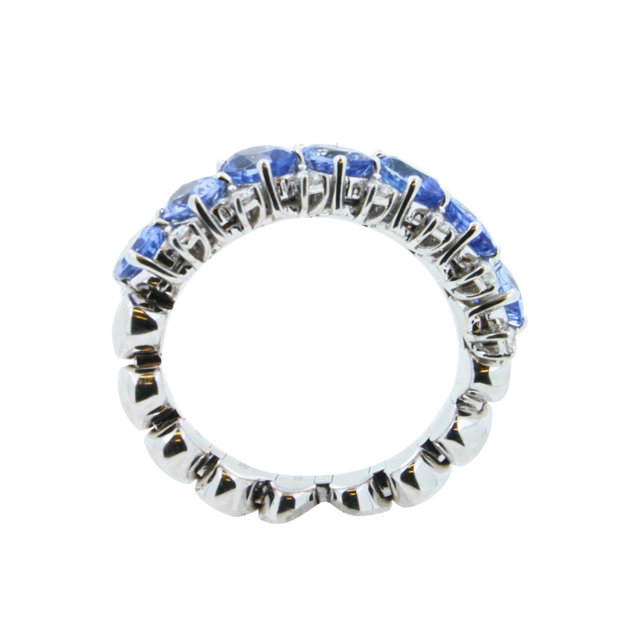 Diamond Light Blue Sapphire Eternity Band Unique Luxury Flexible White Gold Ring For Sale 2