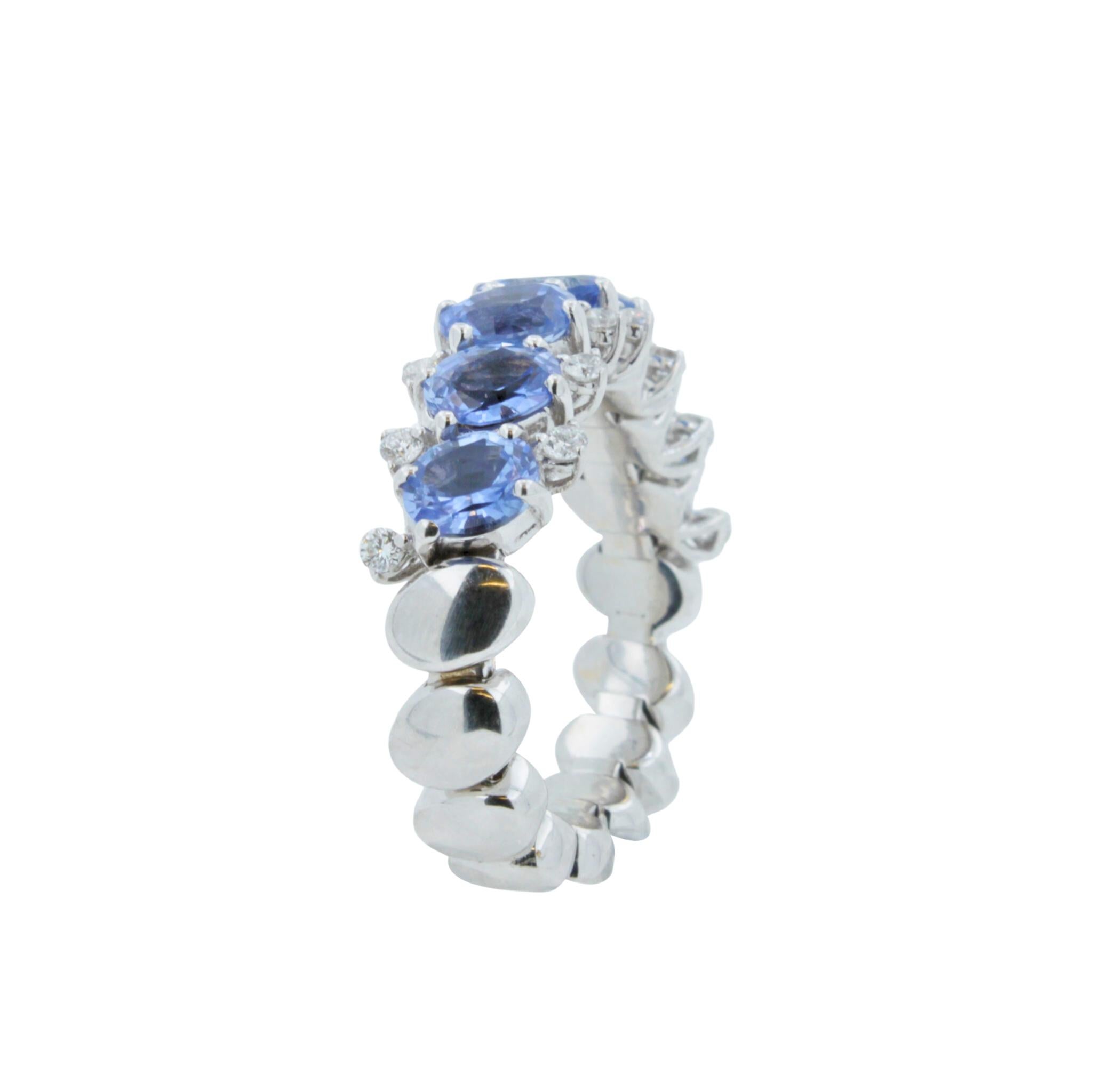 Diamond Light Blue Sapphire Eternity Band Unique Luxury Flexible White Gold Ring For Sale 3
