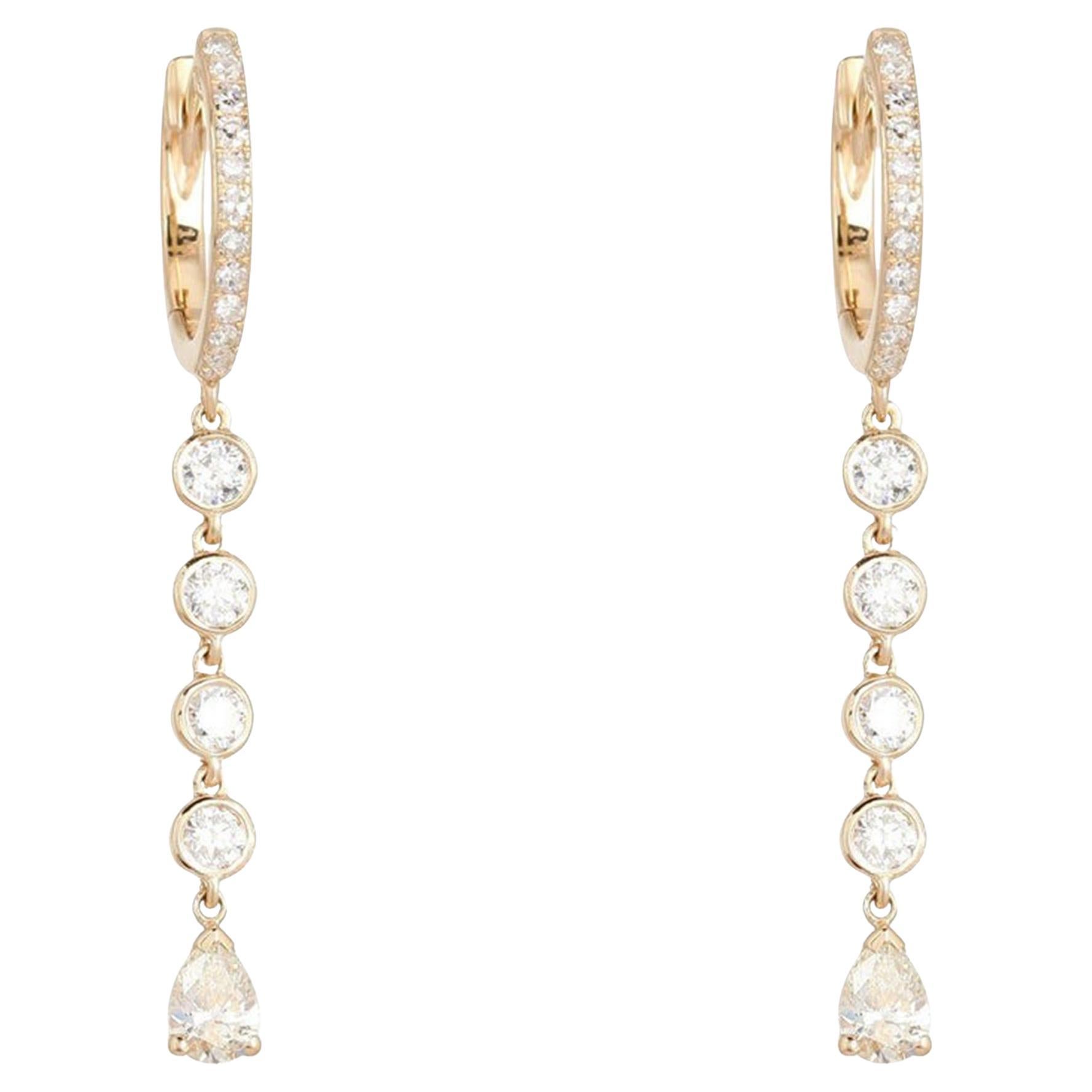 Diamond Light Radiant 14K (or 18k upon request) Yellow Gold Drop Earrings