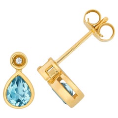 DIAMOND 
LIGHT SWISS BLUE TOPAZ PEAR SHAPE RUBOVER STUDS IN 9CT Gold