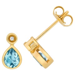 DIAMANT & LIGHT SWISS BLUE TOPAZ PEAR SHAPE RUBOVER STUDS IN 9CT Gold